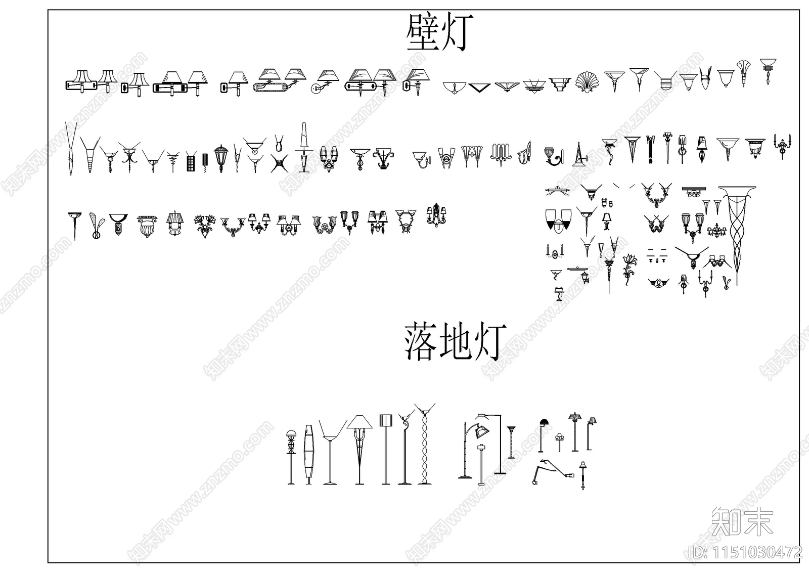 灯具素材图例cad施工图下载【ID:1151030472】