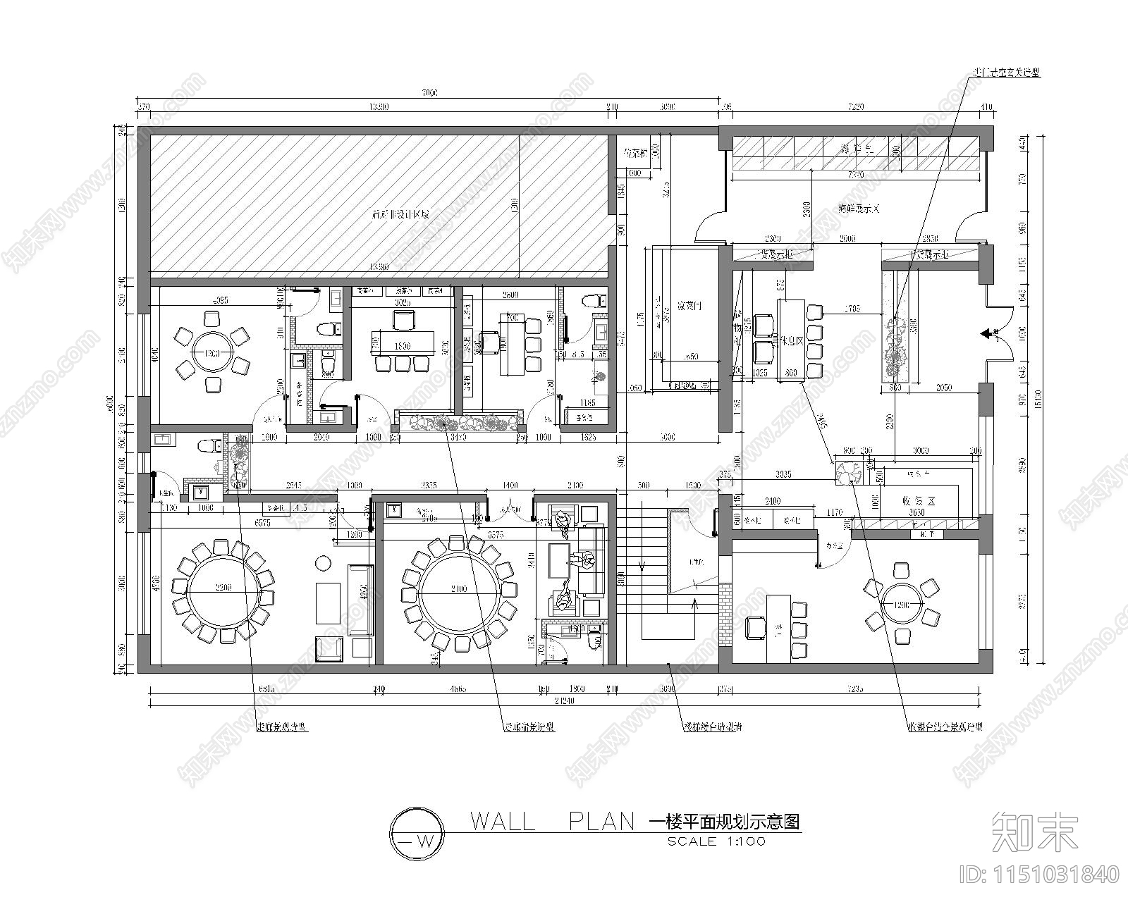 700平私人会所平面规划图cad施工图下载【ID:1151031840】