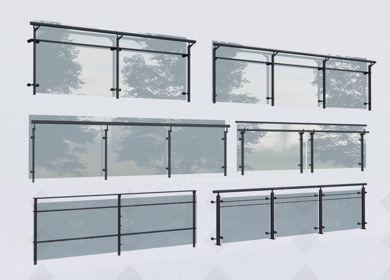 现代玻璃栏杆SU模型下载【ID:1151032079】