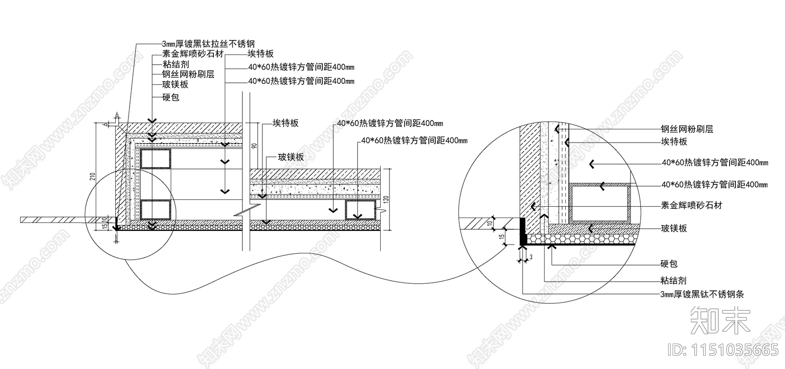 墙面玻璃石材软包多材质收口节点施工图下载【ID:1151035665】