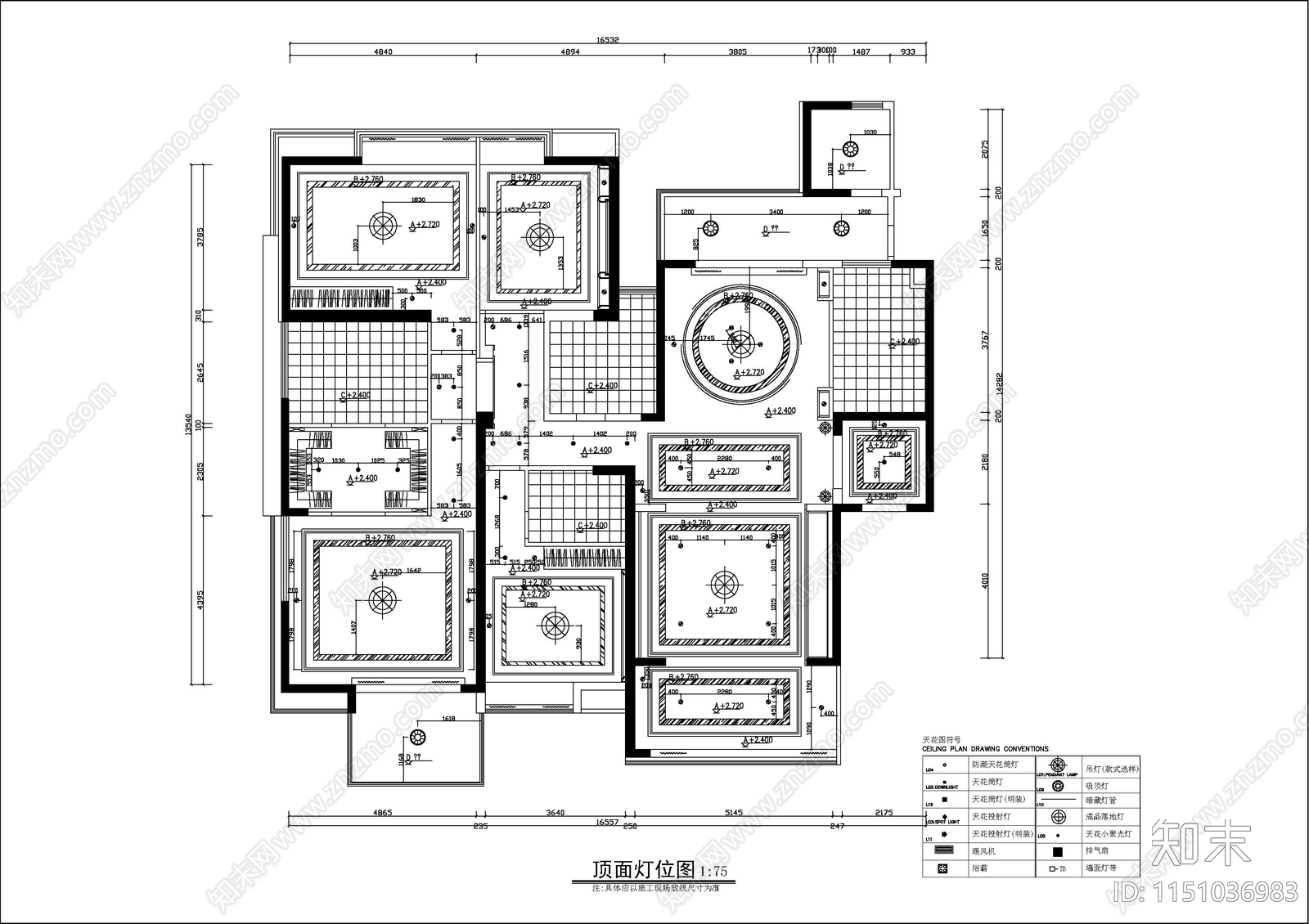 现代大平层cad施工图下载【ID:1151036983】