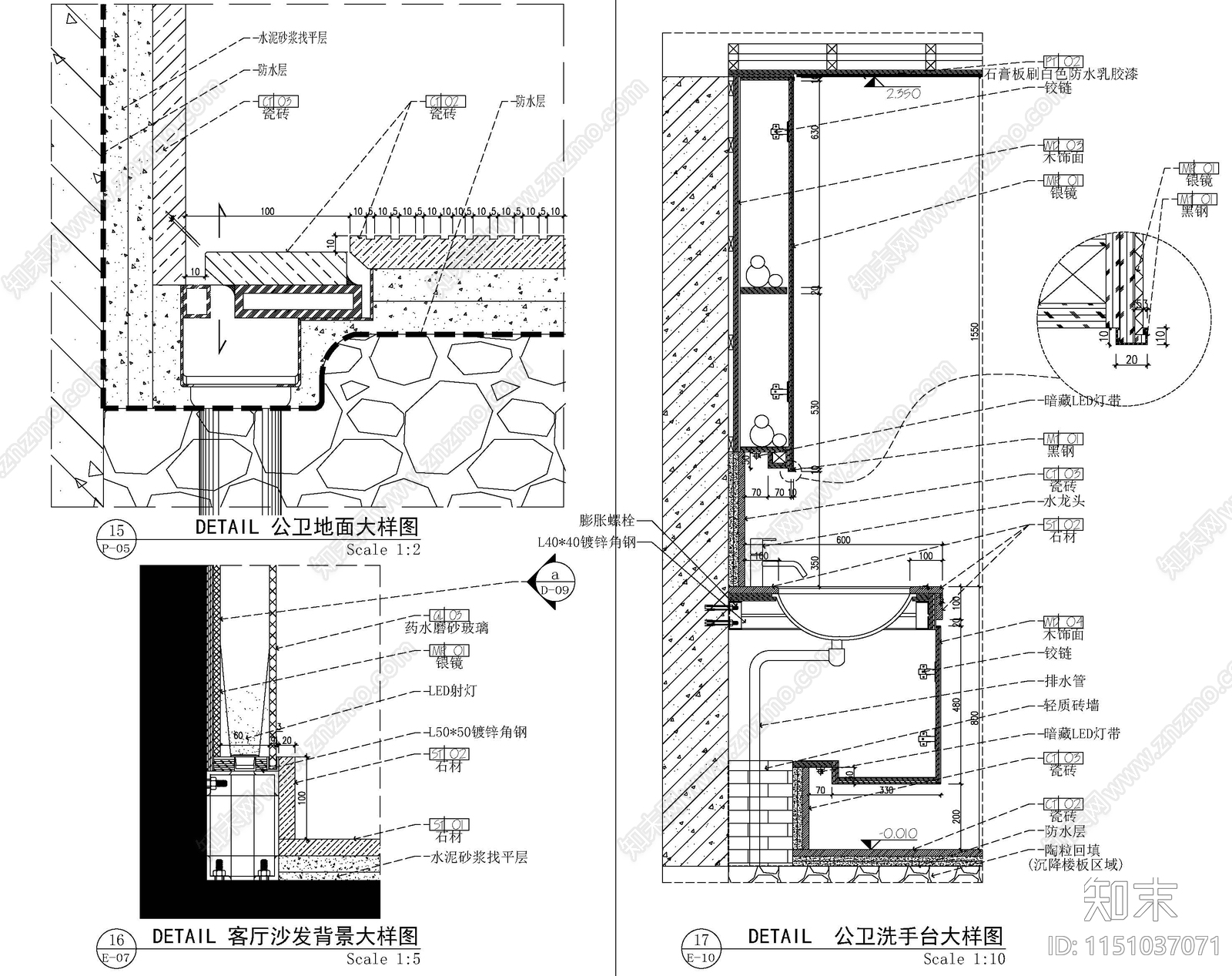 现代户型样板房大样结构cad施工图下载【ID:1151037071】