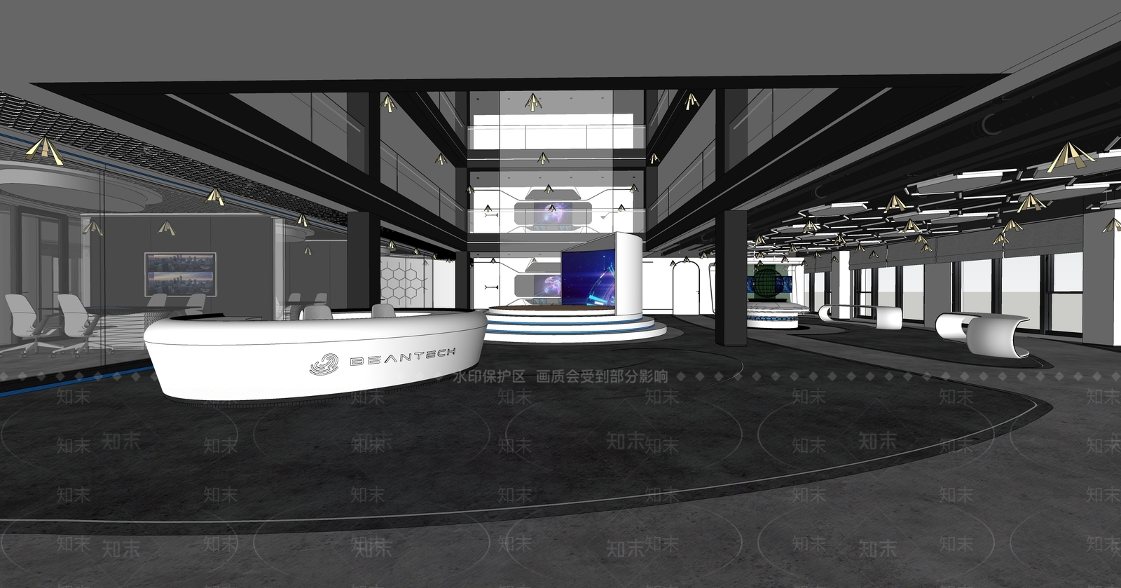 现代办公大堂展示区SU模型下载【ID:1151039243】