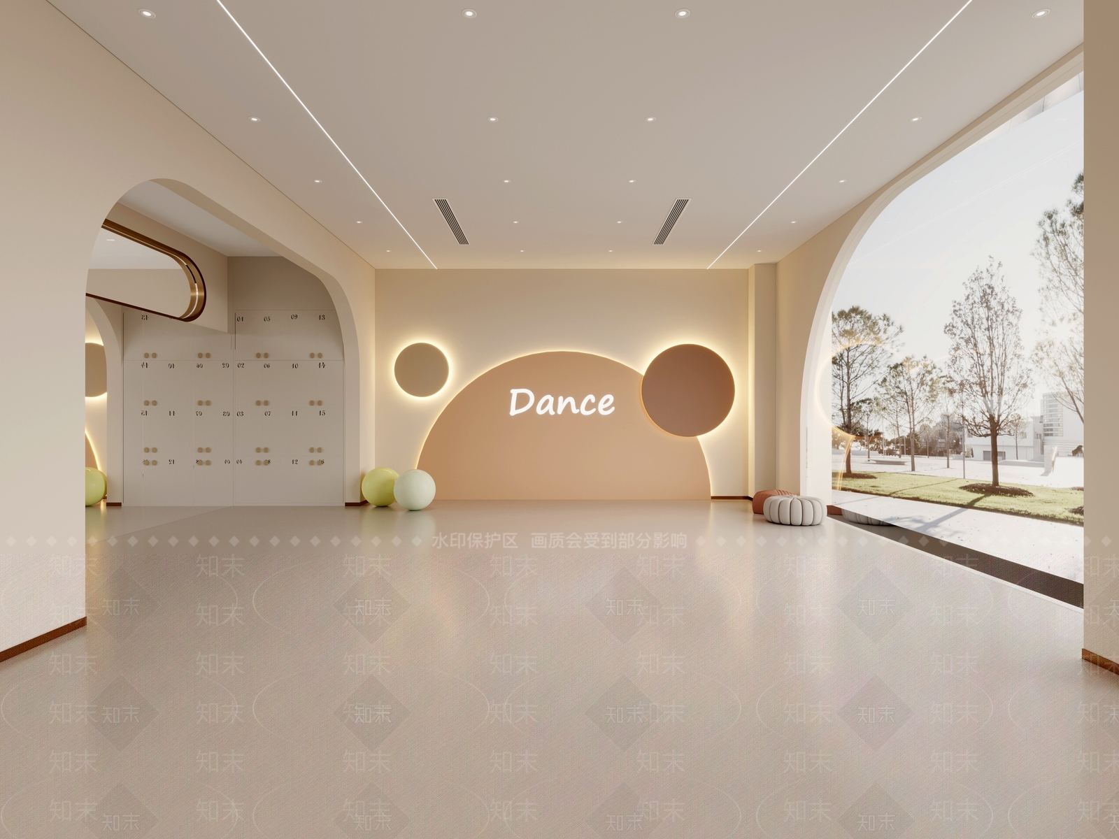 现代奶油风舞蹈室3D模型下载【ID:1151041428】