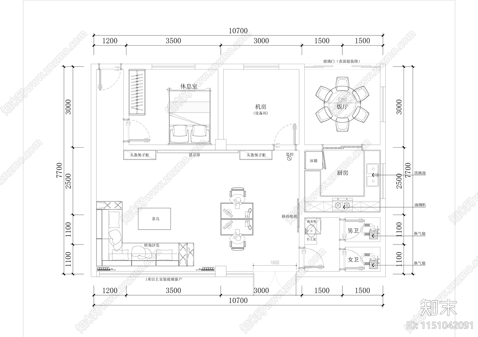 民警值班室平面方案施工图下载【ID:1151042091】