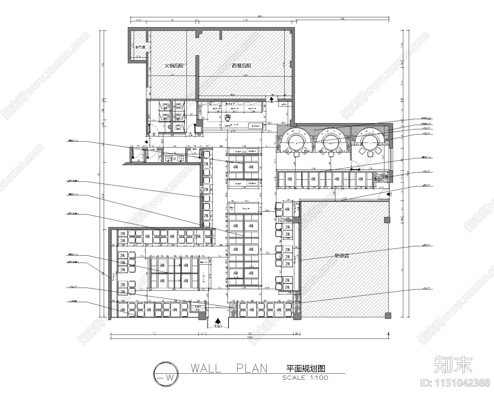 280平西餐厅平面cad施工图下载【ID:1151042388】