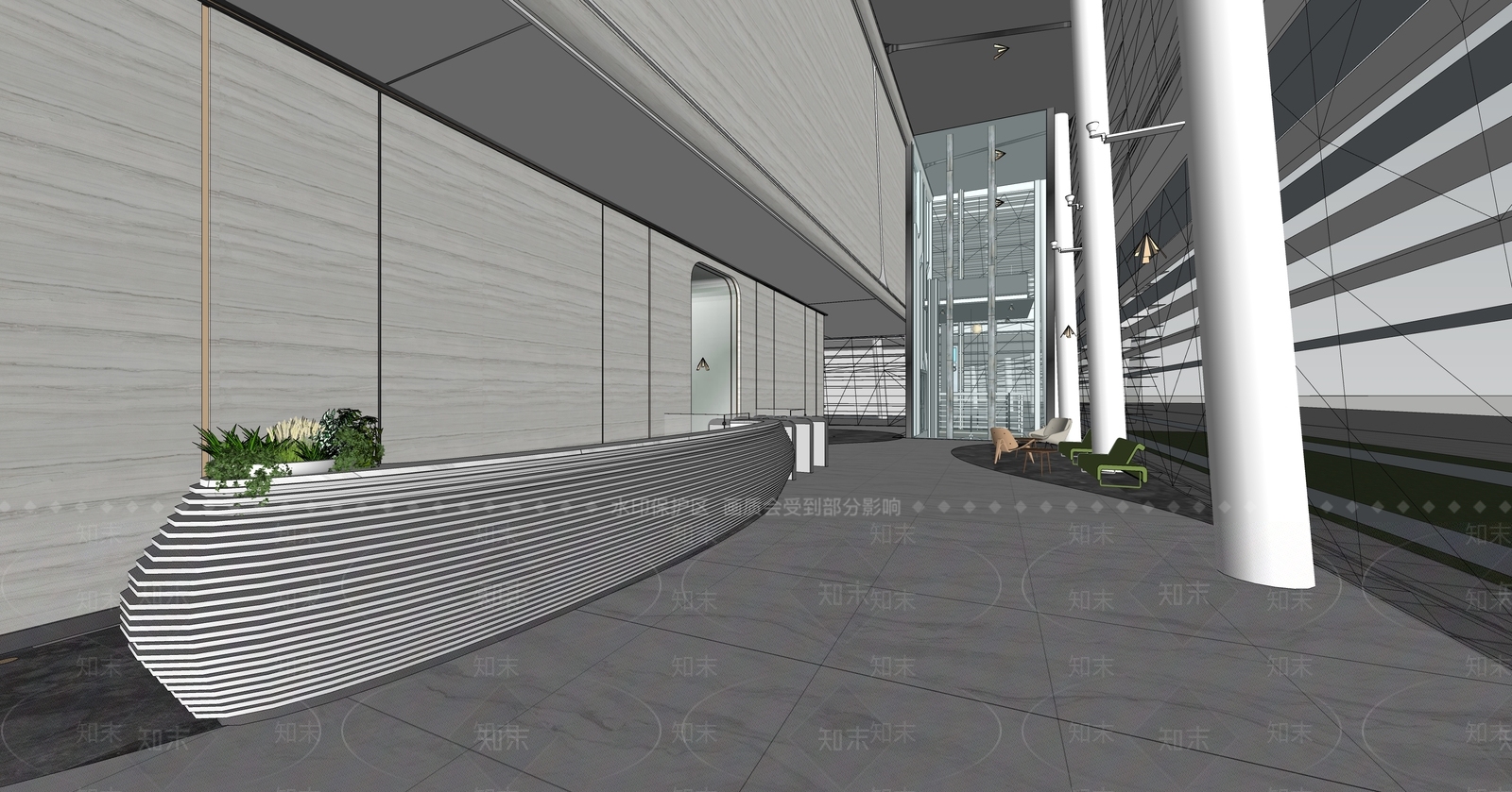 现代办公大堂SU模型下载【ID:1151043002】