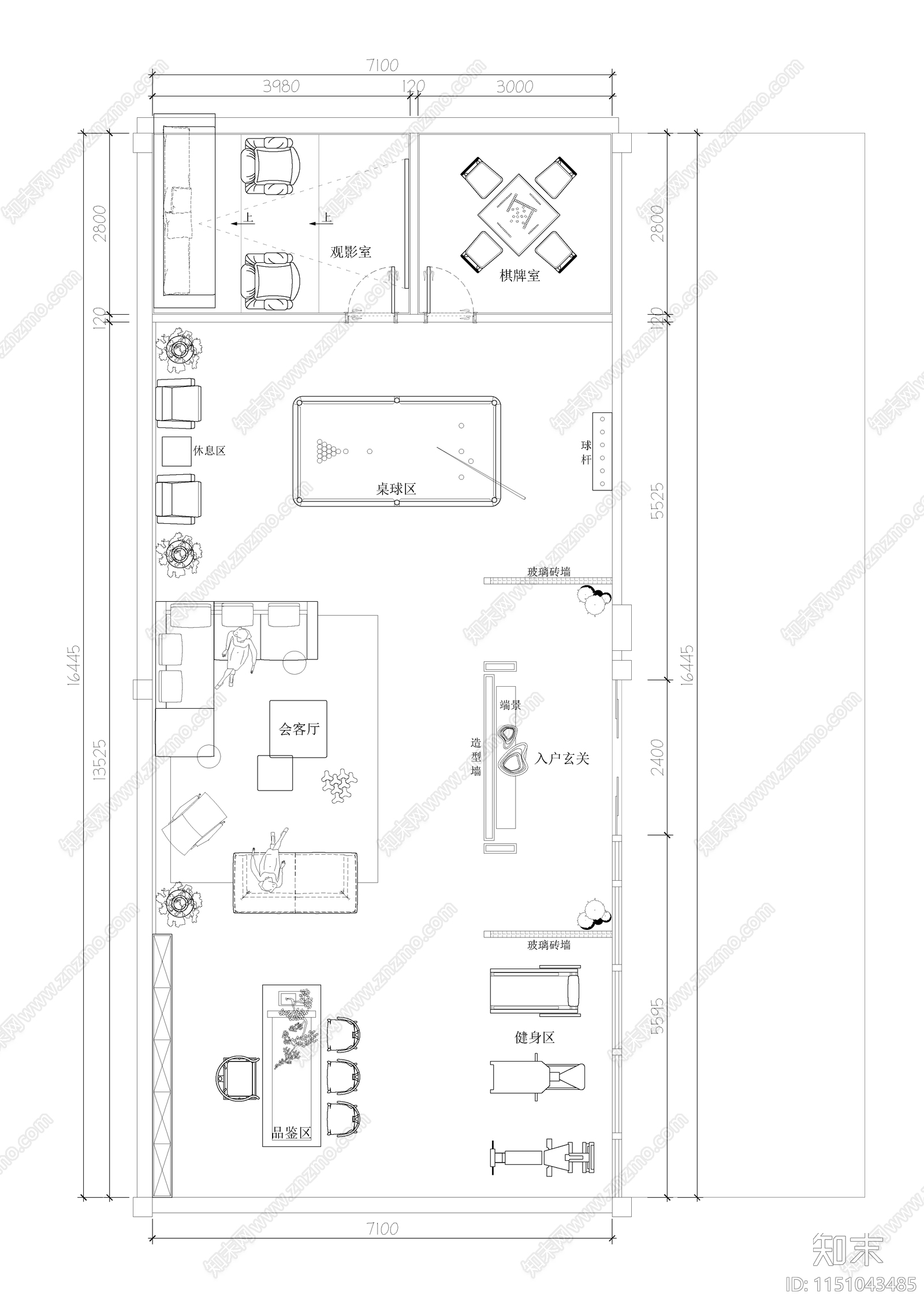 私人娱乐商务会所平面方案施工图下载【ID:1151043485】