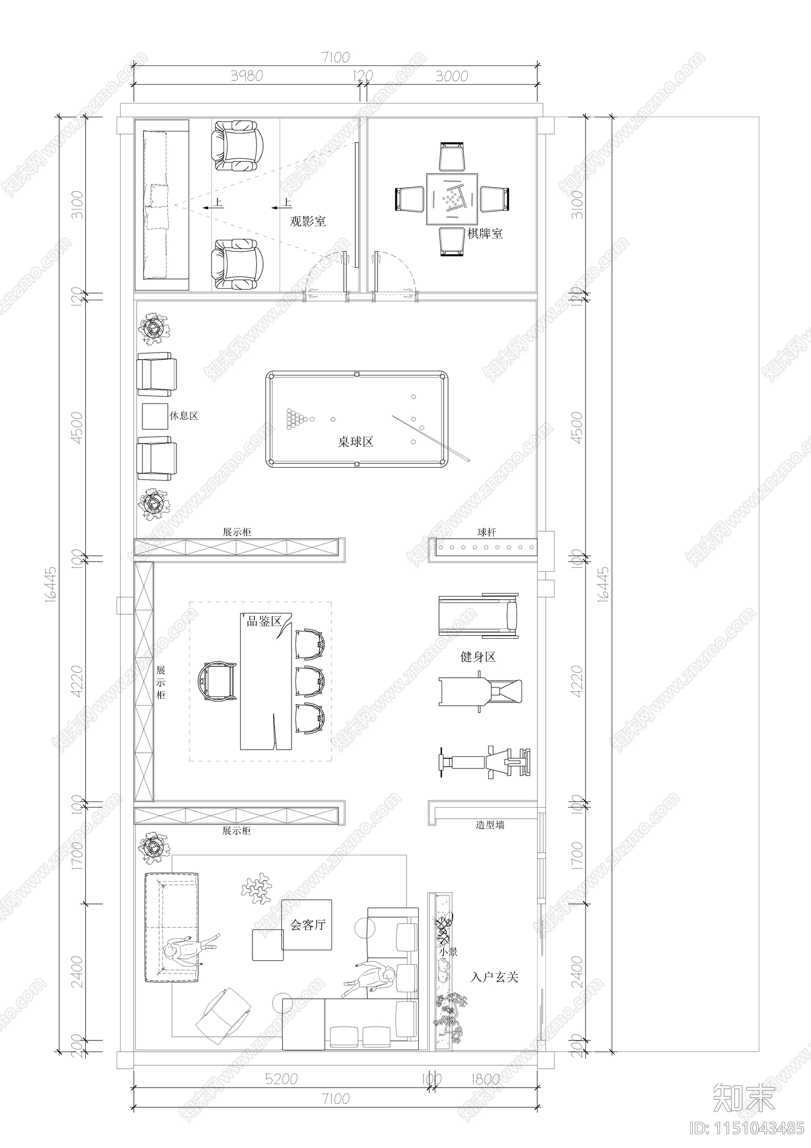 私人娱乐商务会所平面方案施工图下载【ID:1151043485】