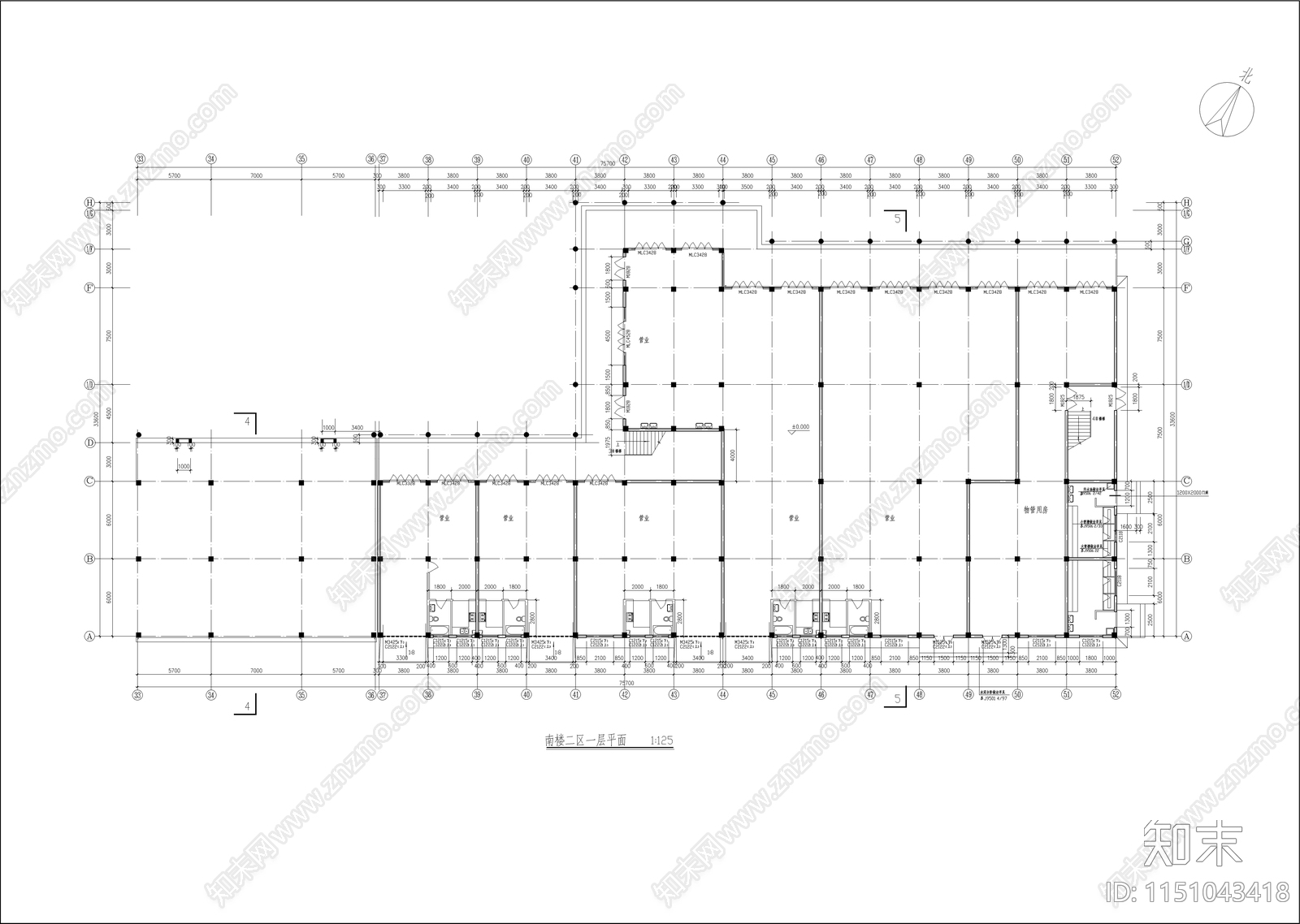 某商业步行街建筑cad施工图下载【ID:1151043418】