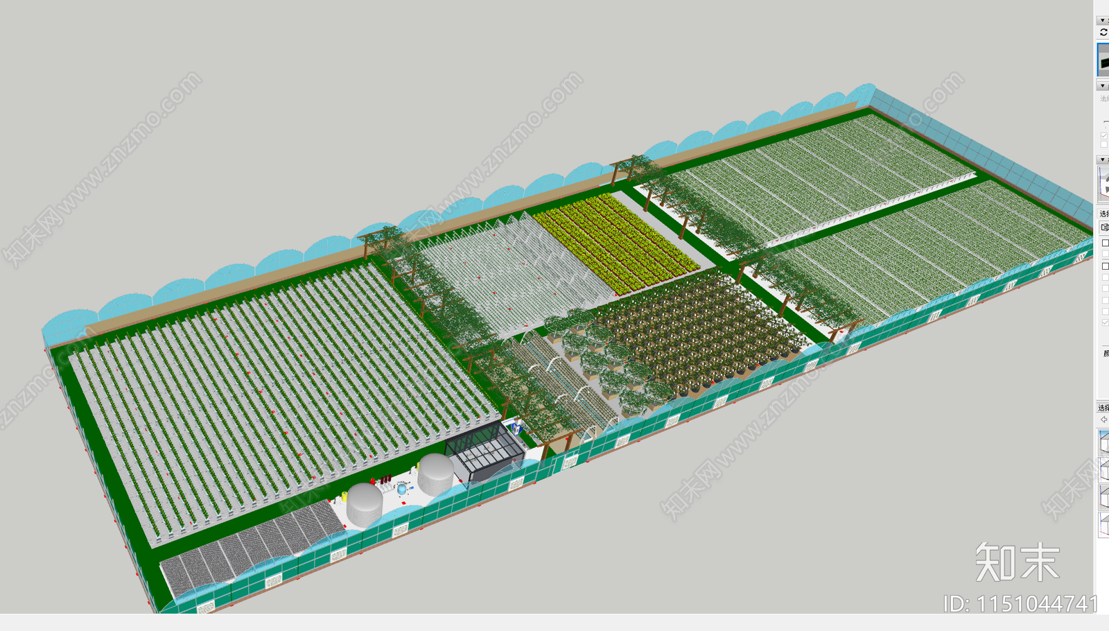 现代连栋温室大棚SU模型下载【ID:1151044741】