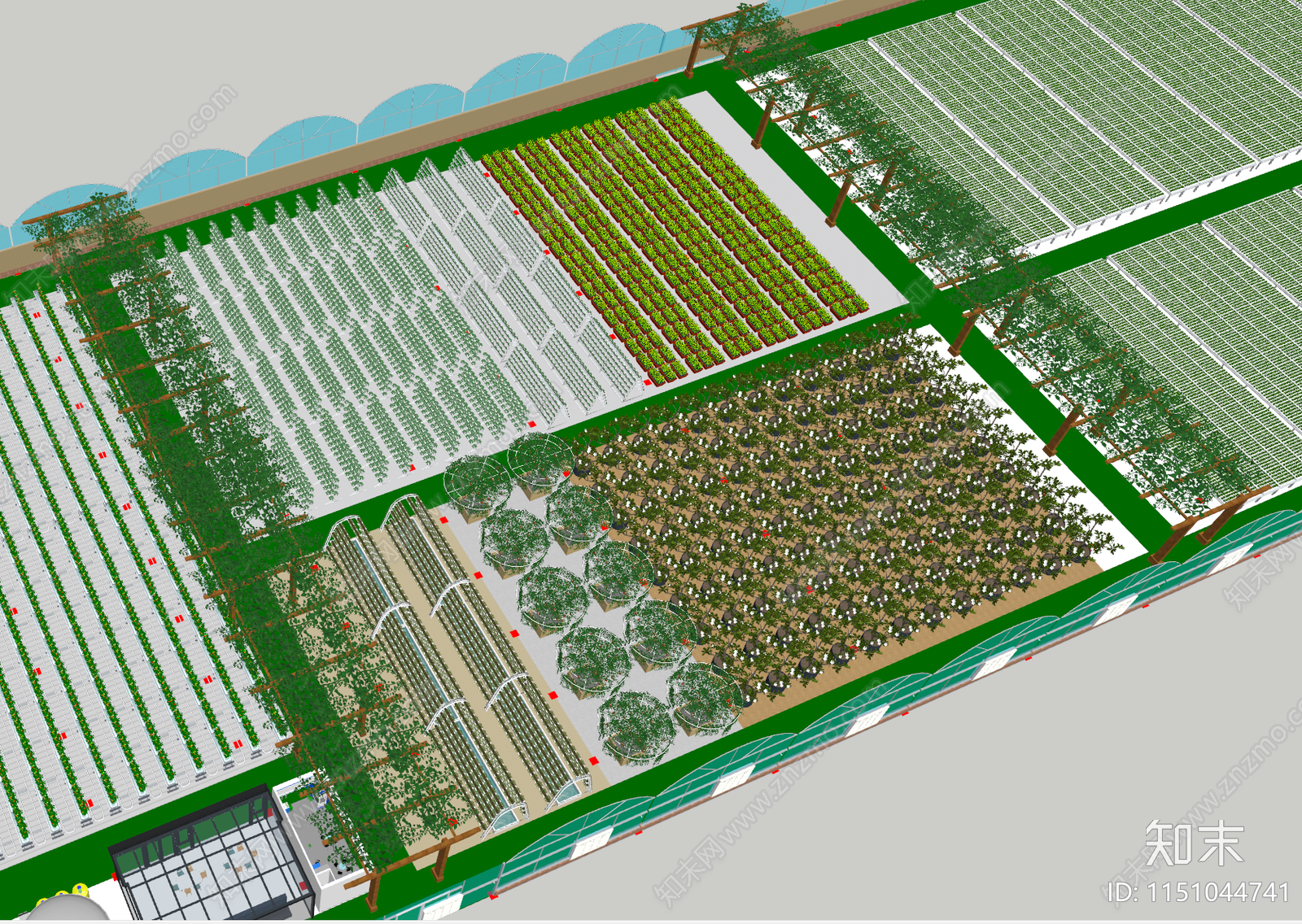现代连栋温室大棚SU模型下载【ID:1151044741】