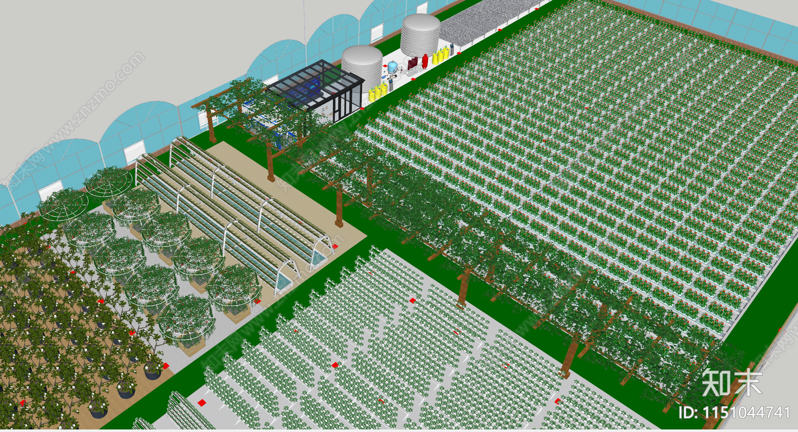 现代连栋温室大棚SU模型下载【ID:1151044741】