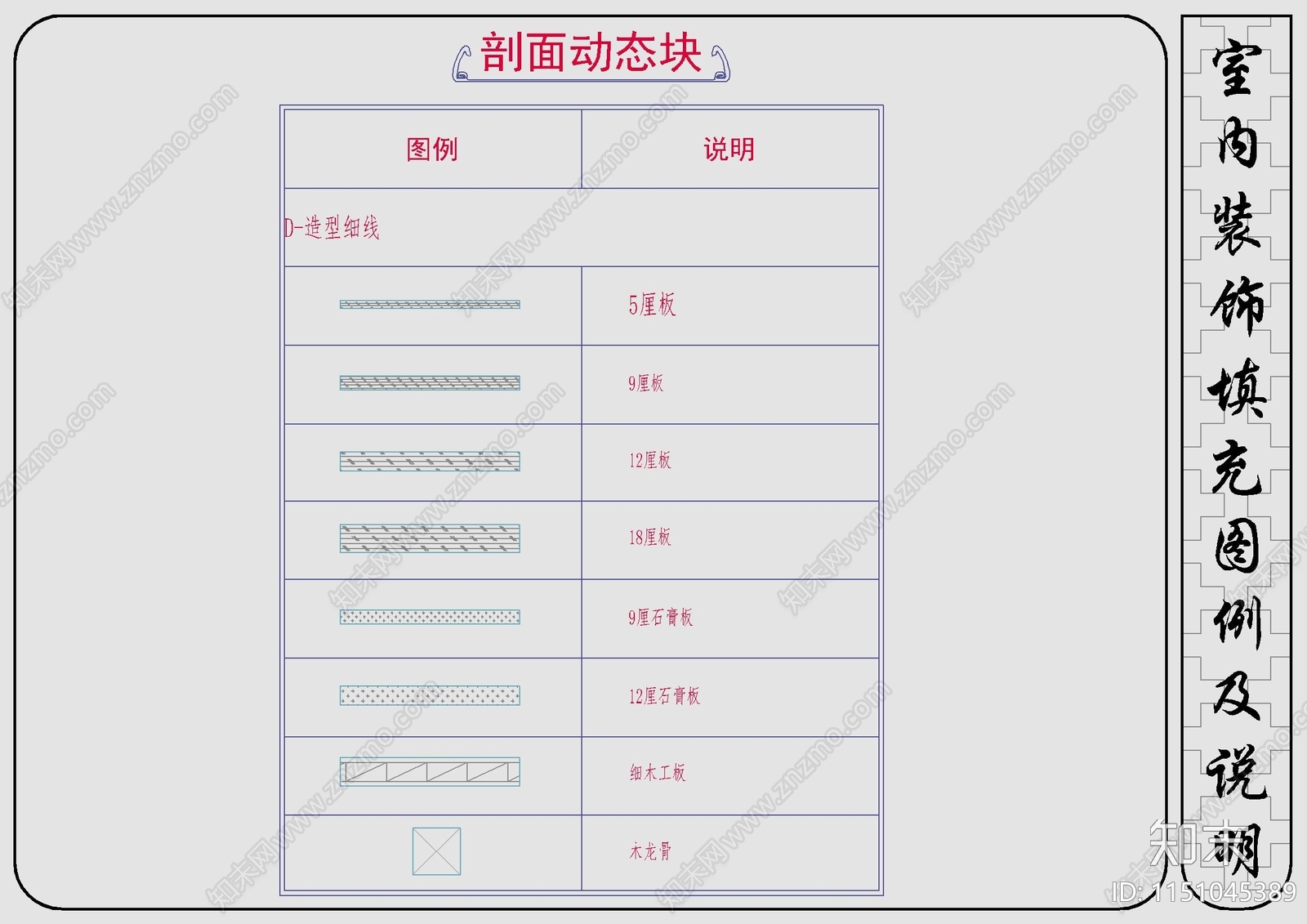 室内装饰填充图例图库及说明施工图下载【ID:1151045389】