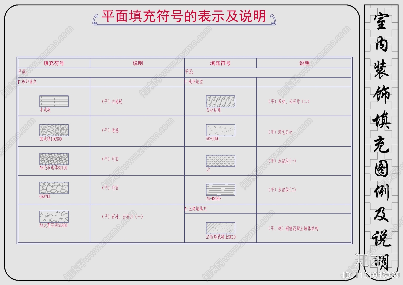 室内装饰填充图例图库及说明施工图下载【ID:1151045389】