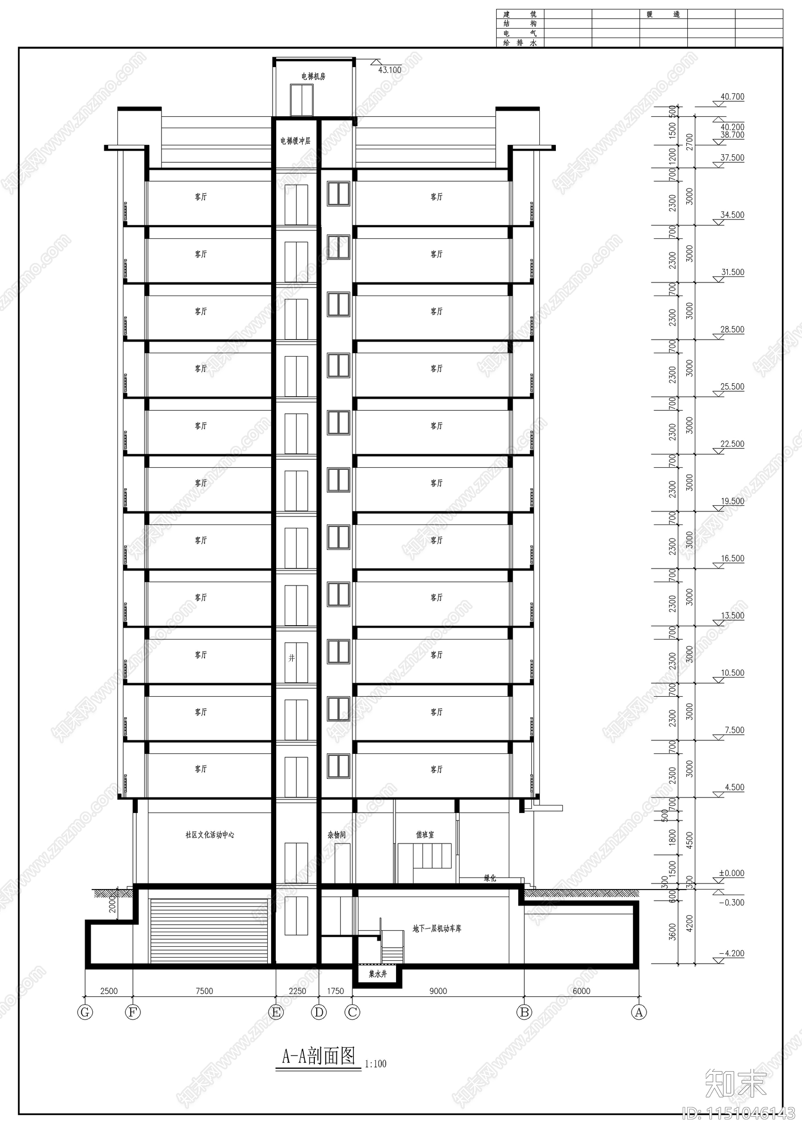 高层商住楼建筑cad施工图下载【ID:1151046143】