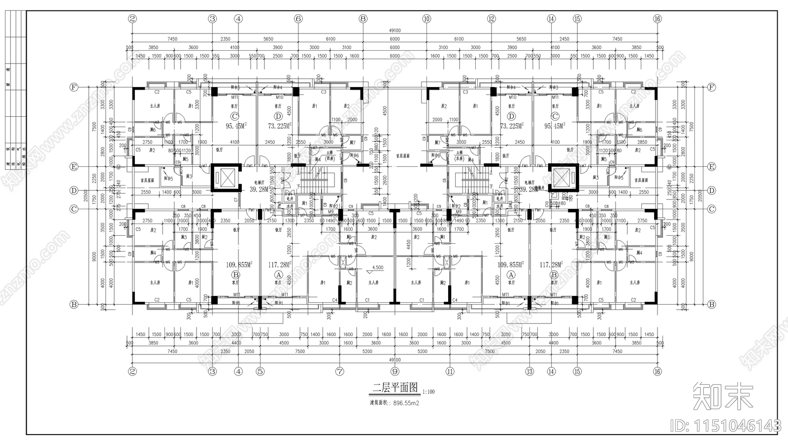 高层商住楼建筑cad施工图下载【ID:1151046143】