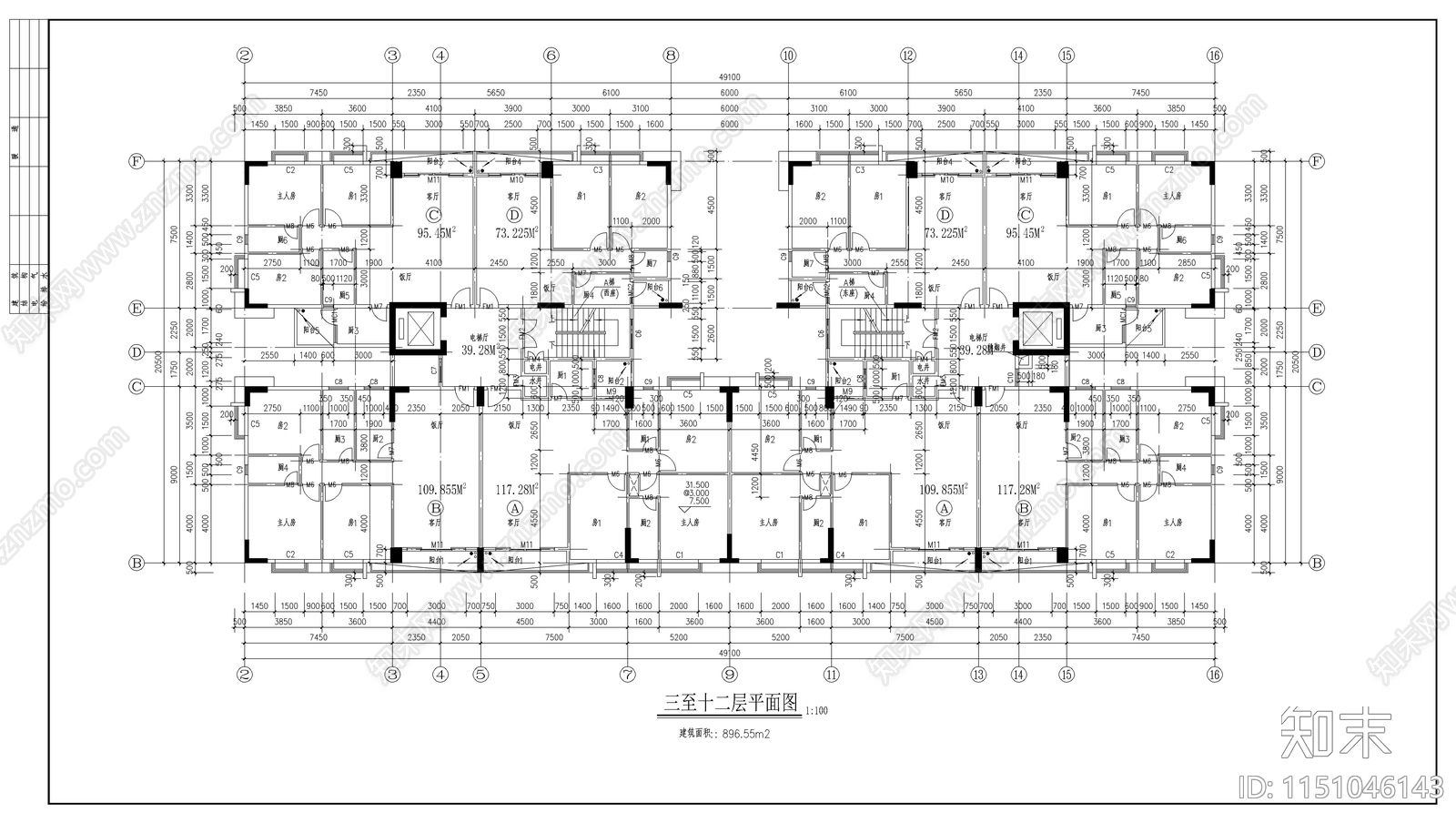 高层商住楼建筑cad施工图下载【ID:1151046143】