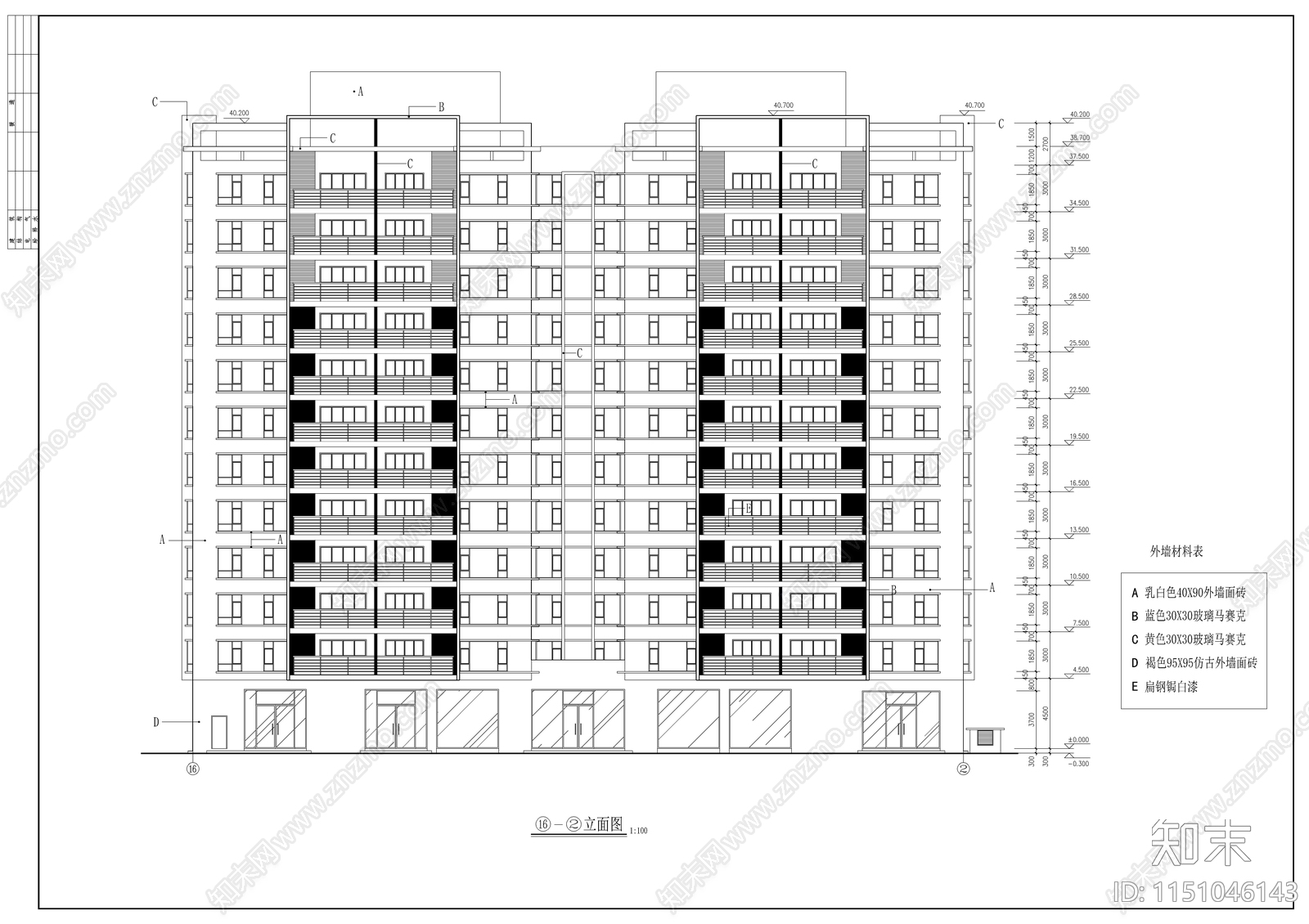 高层商住楼建筑cad施工图下载【ID:1151046143】