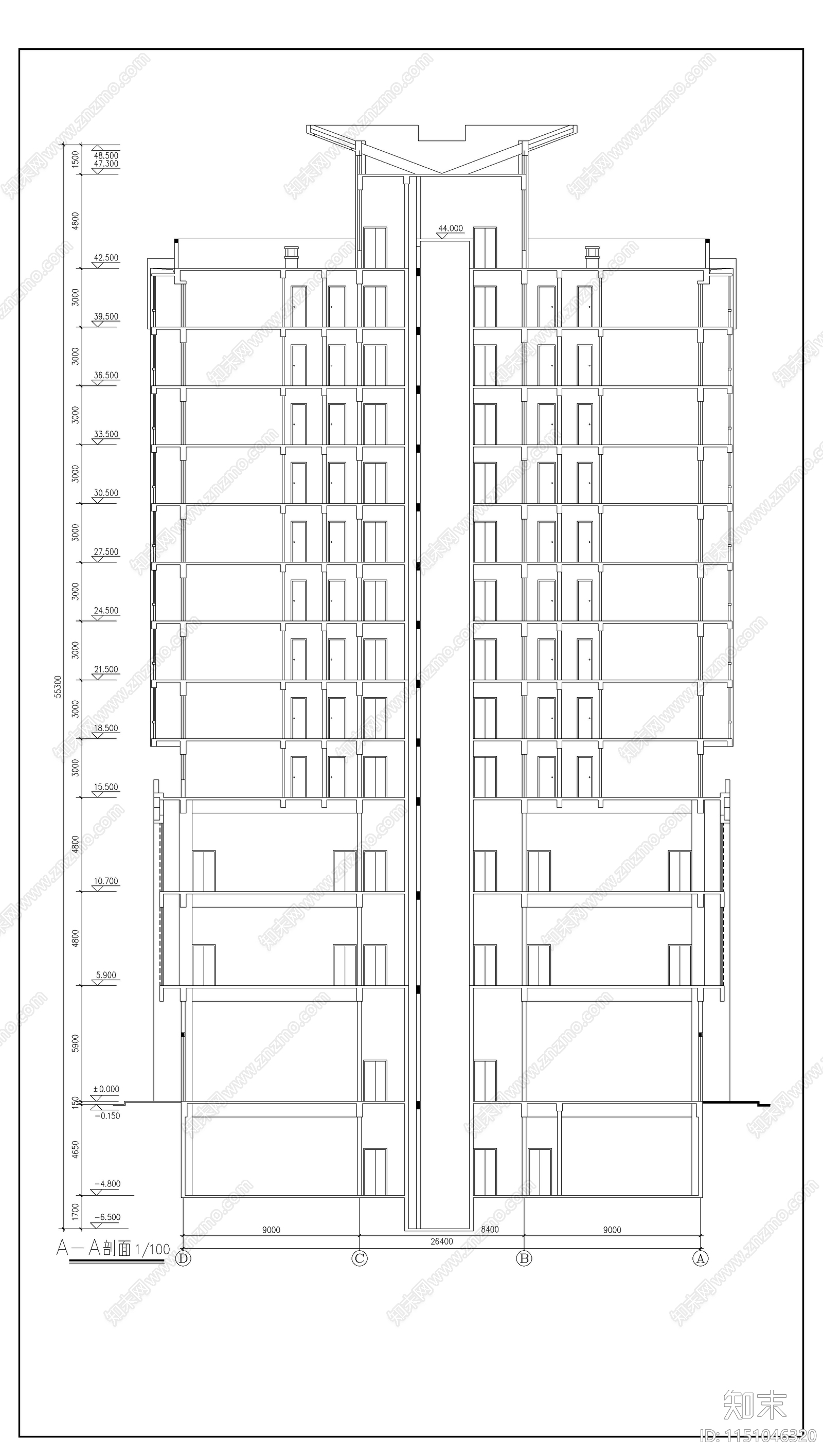12层办公楼建筑cad施工图下载【ID:1151046320】