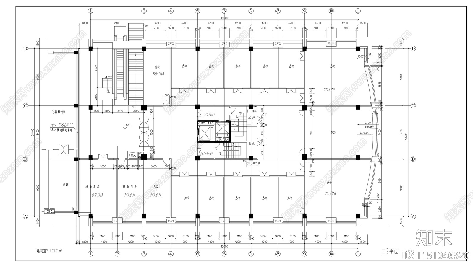 12层办公楼建筑cad施工图下载【ID:1151046320】