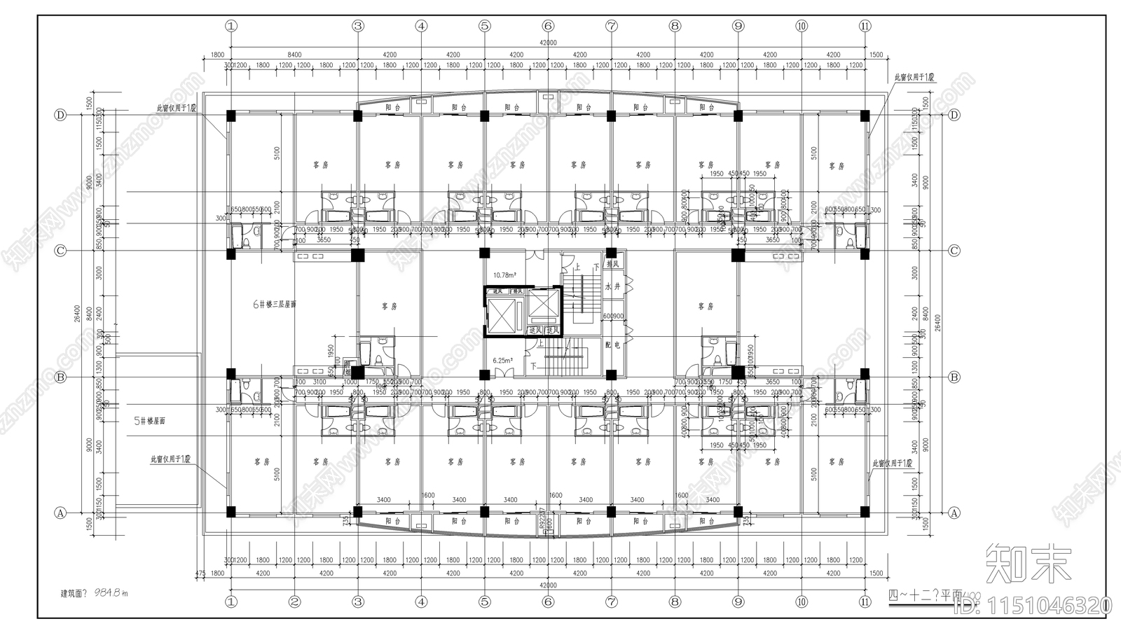 12层办公楼建筑cad施工图下载【ID:1151046320】