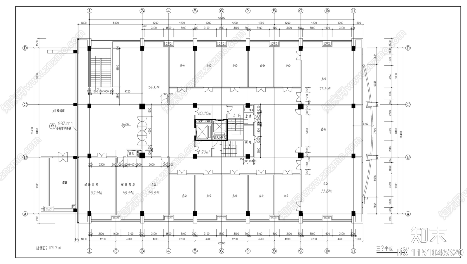 12层办公楼建筑cad施工图下载【ID:1151046320】