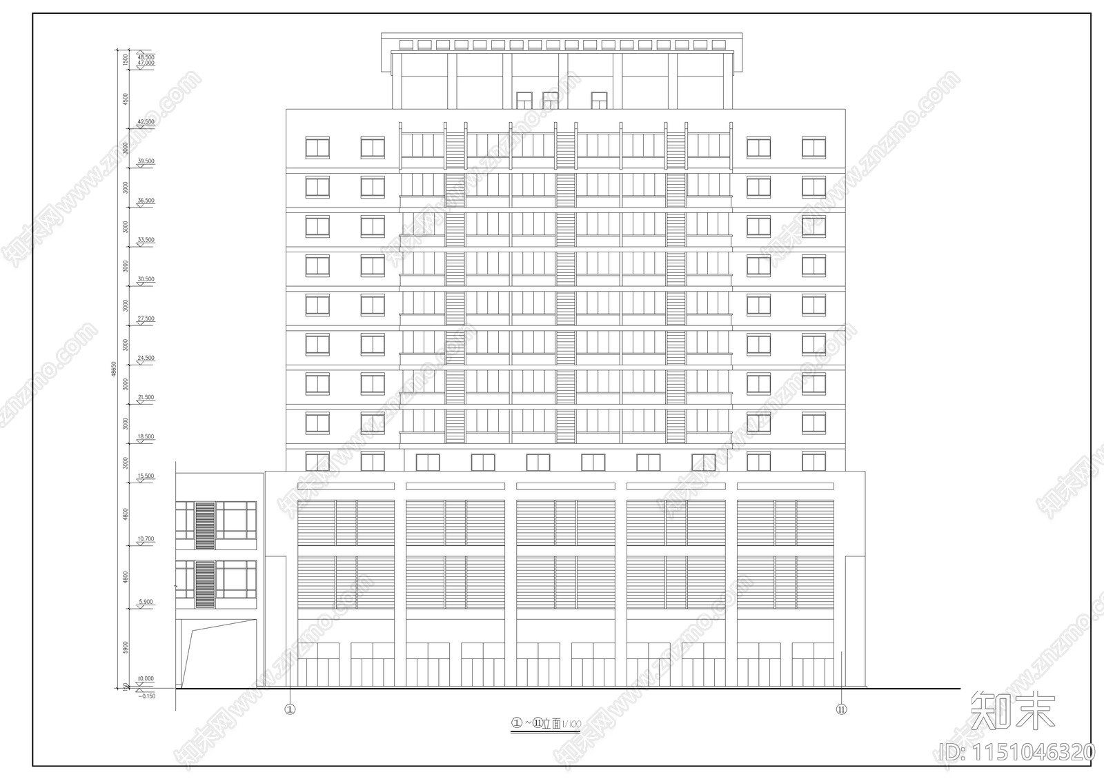 12层办公楼建筑cad施工图下载【ID:1151046320】