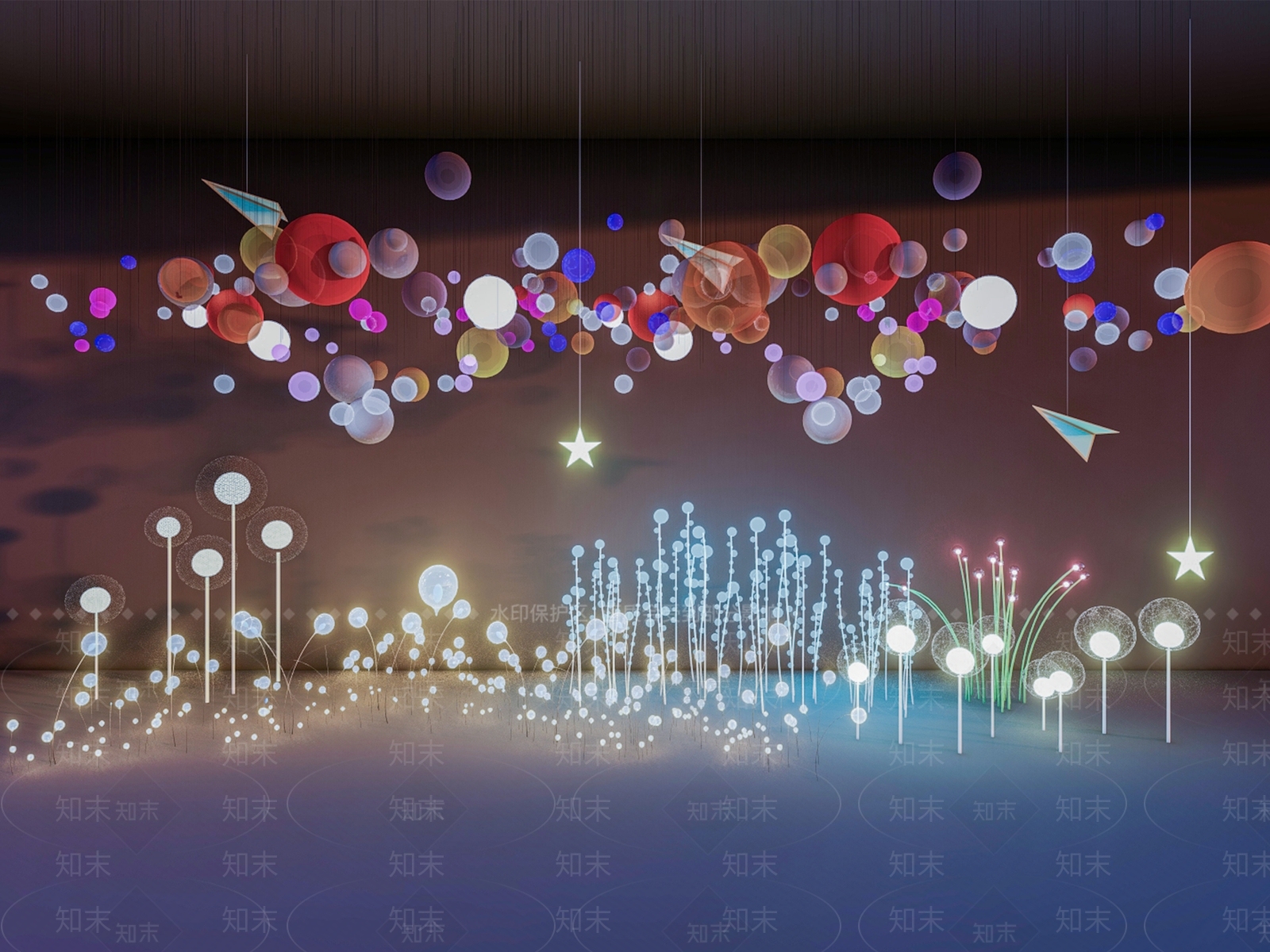 现代商业街氛围灯SU模型下载【ID:1151046381】