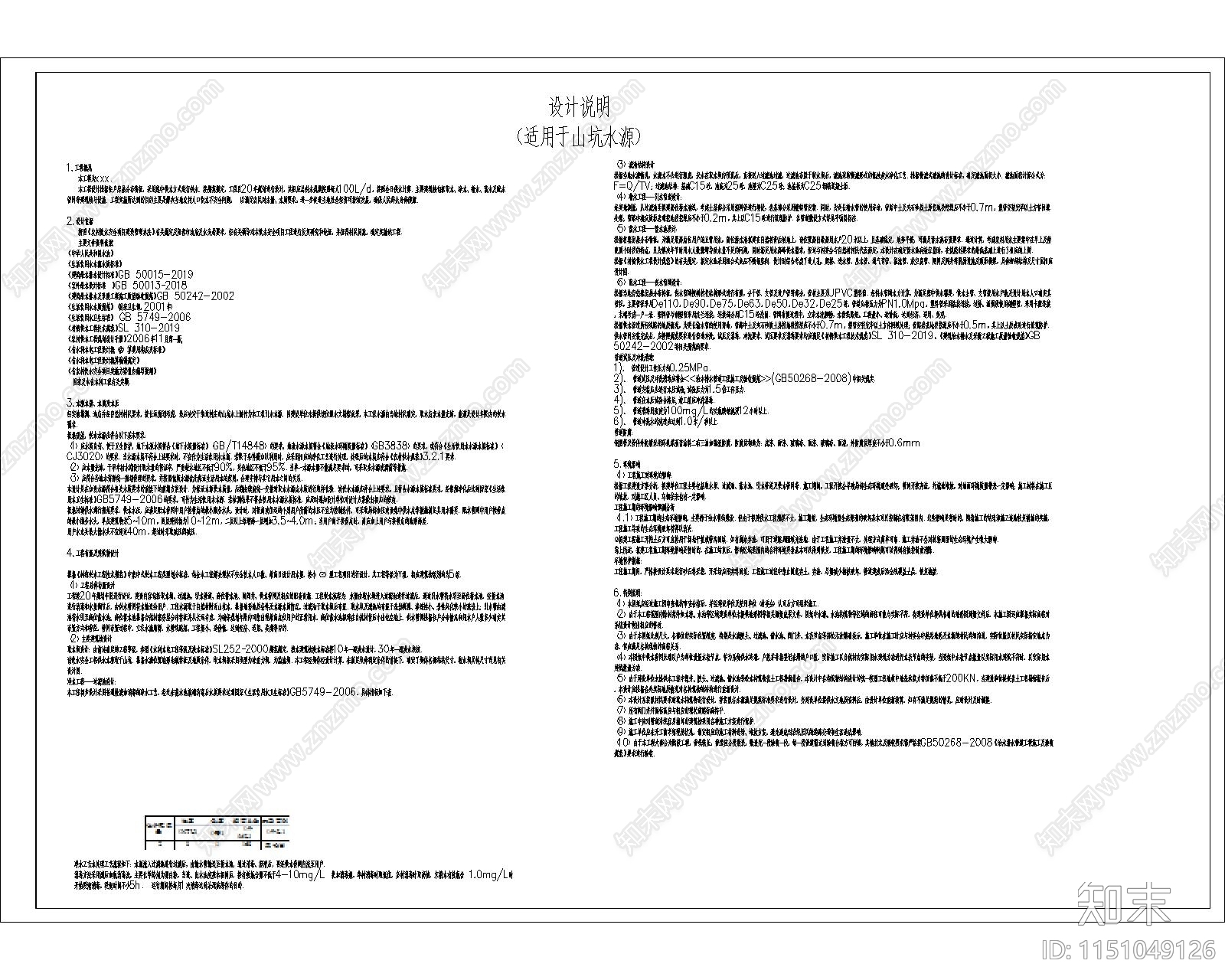 山坑水源自来水设计说明cad施工图下载【ID:1151049126】