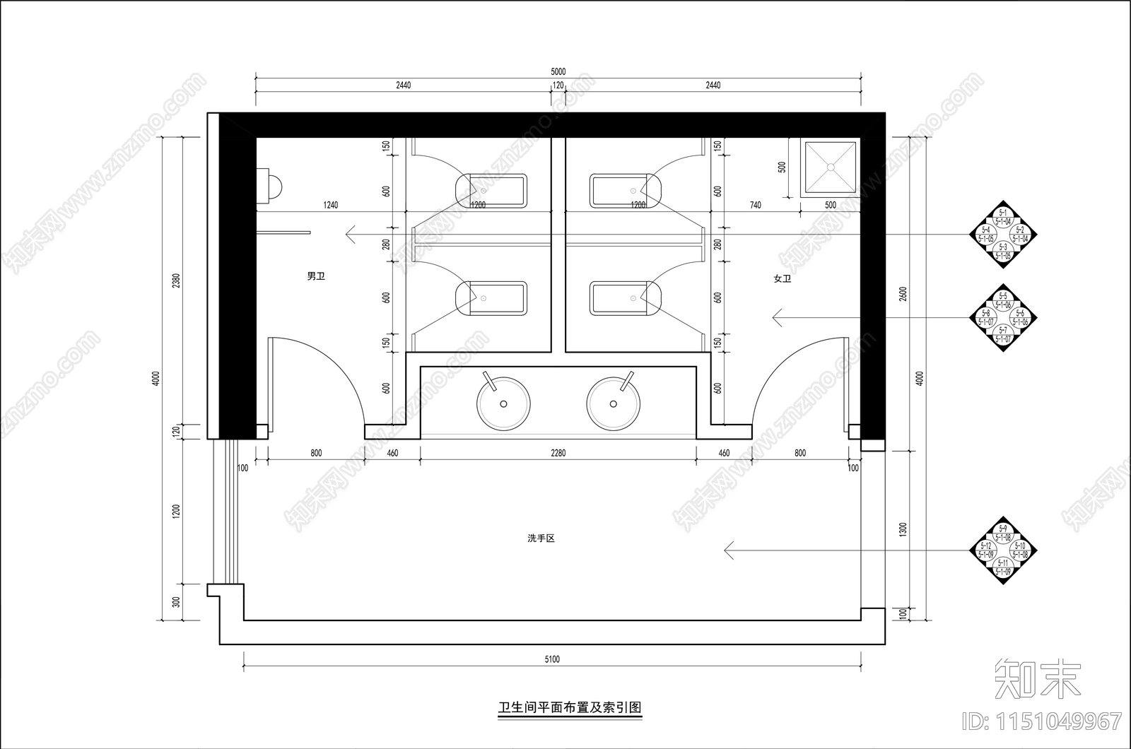 现代公共卫生间室内cad施工图下载【ID:1151049967】