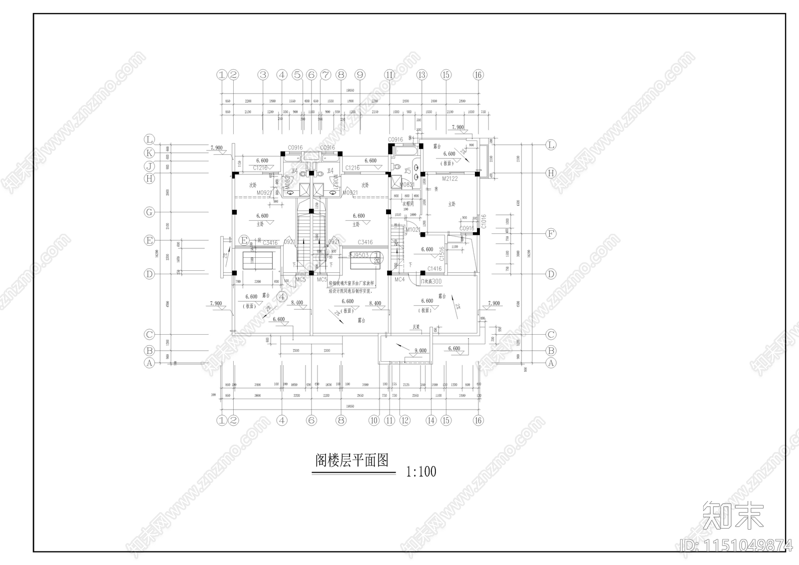 别墅建筑cad施工图下载【ID:1151049874】