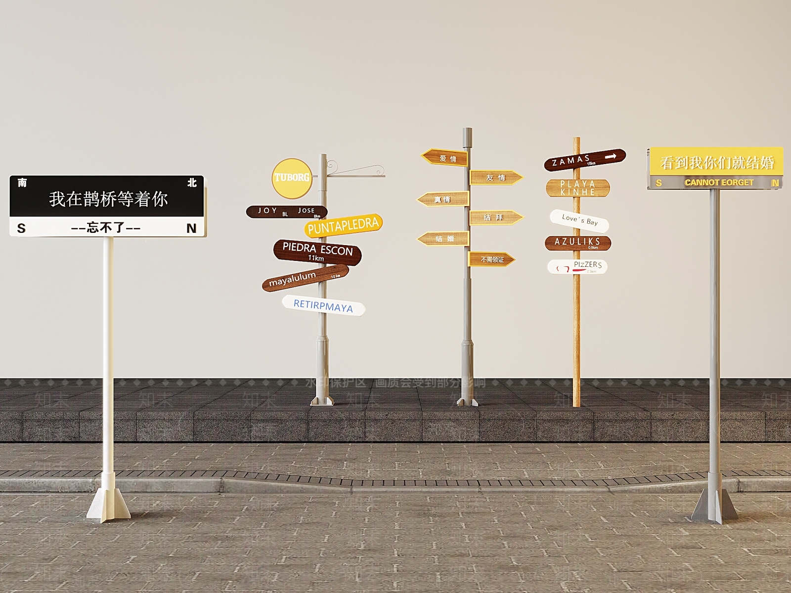 现代网红指示路牌3D模型下载【ID:1151049769】