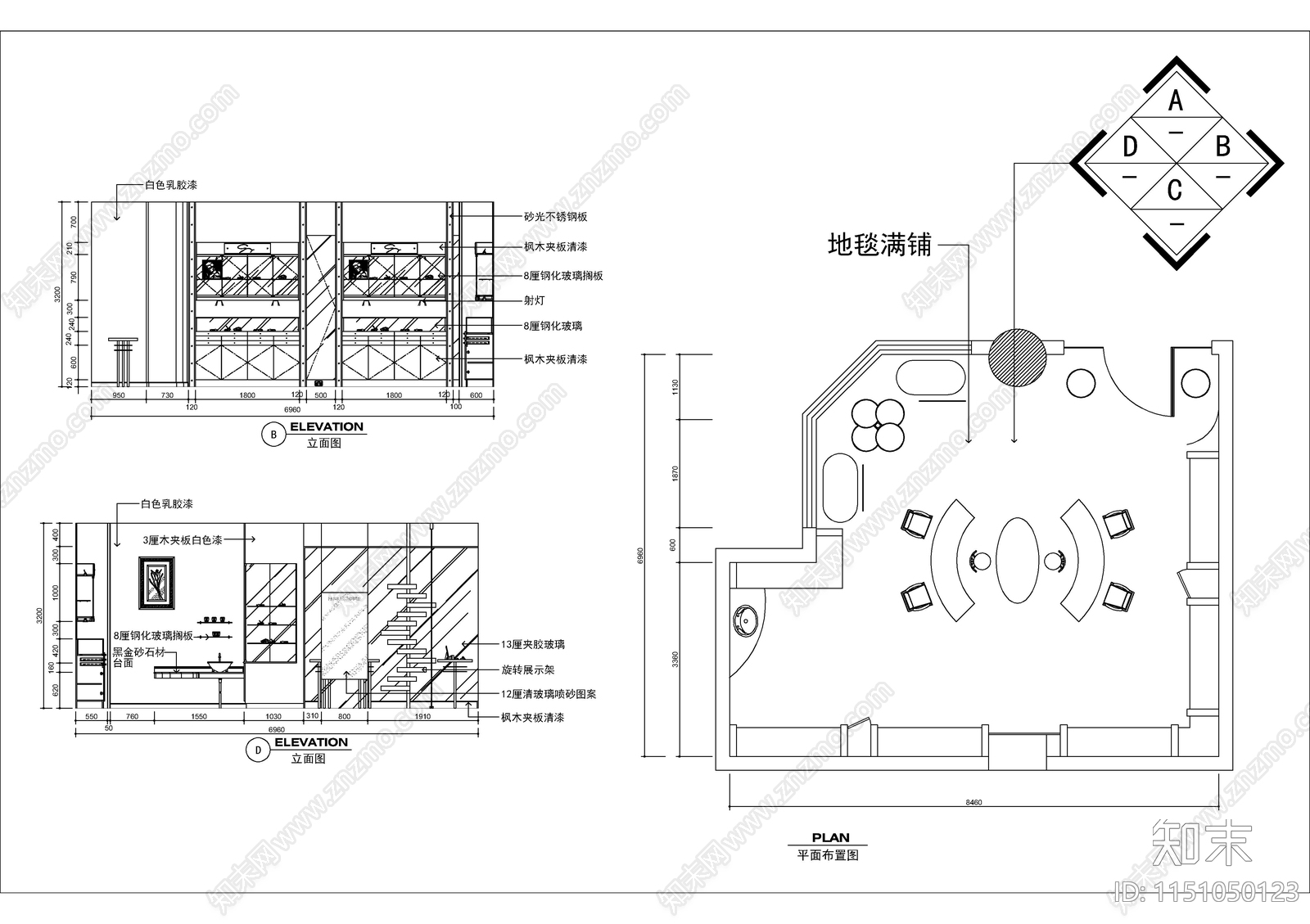 眼镜店室内cad施工图下载【ID:1151050123】