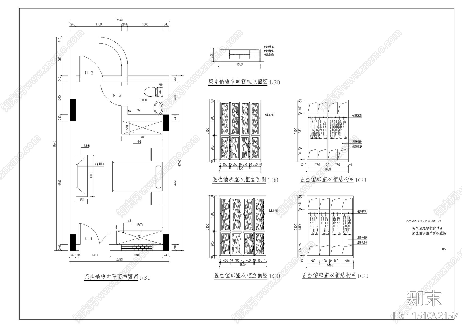 医院病房室内cad施工图下载【ID:1151052157】