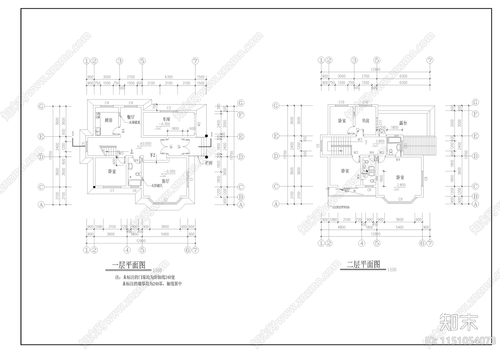 别墅建筑cad施工图下载【ID:1151054073】