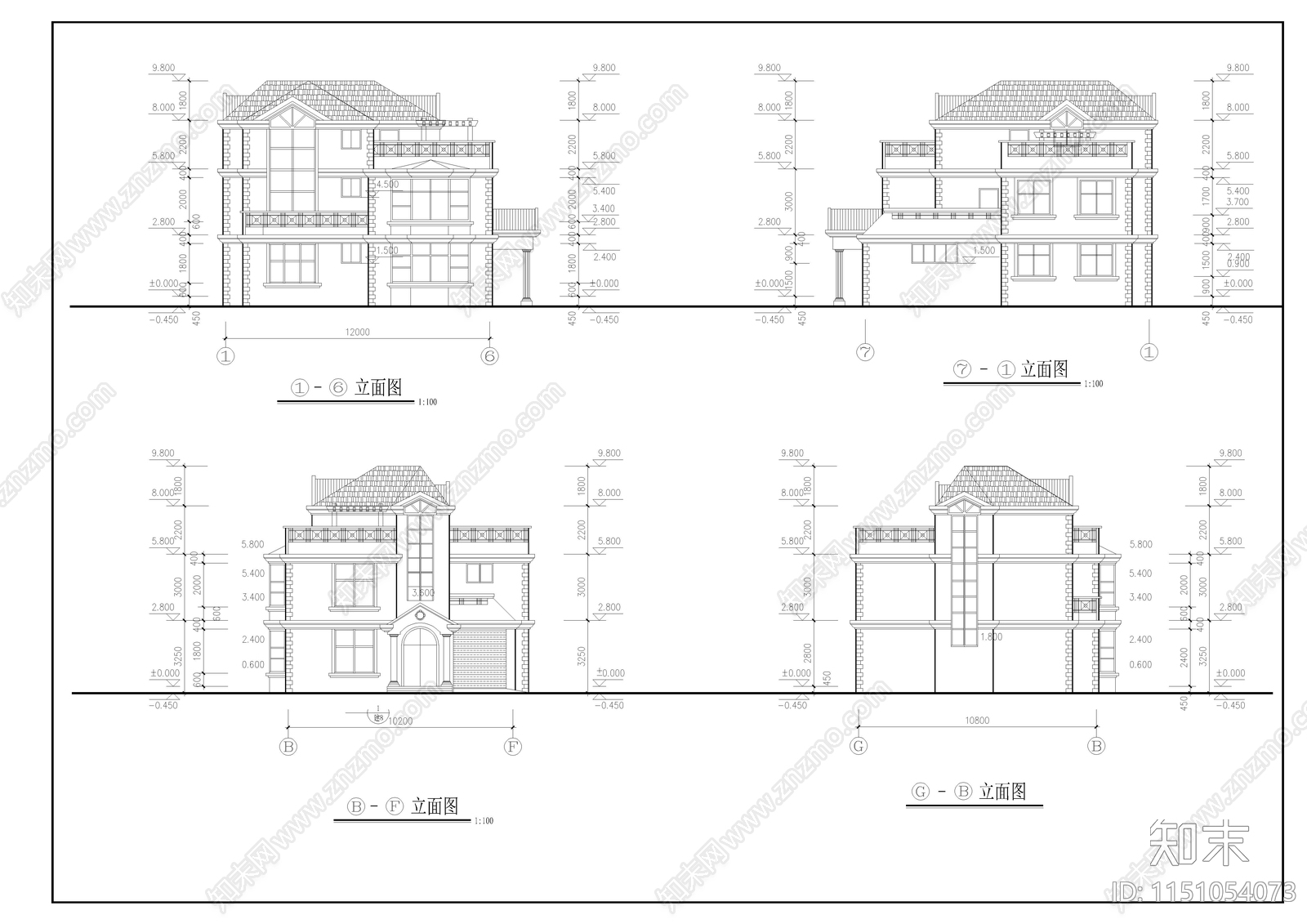 别墅建筑cad施工图下载【ID:1151054073】
