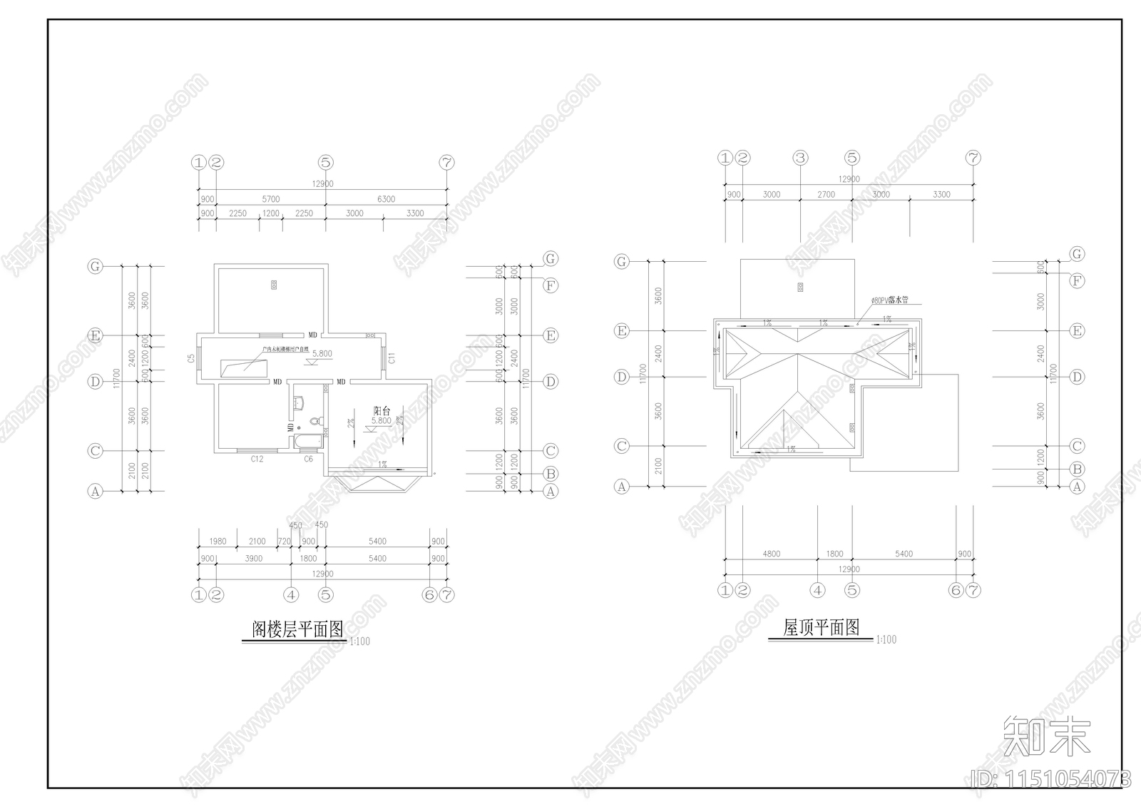 别墅建筑cad施工图下载【ID:1151054073】
