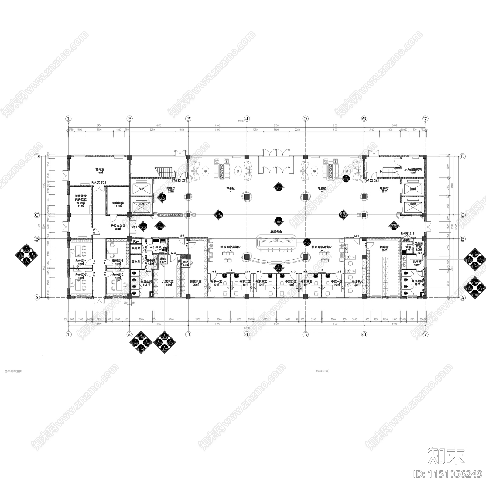 内蒙通辽市医院体检中心室内cad施工图下载【ID:1151056249】