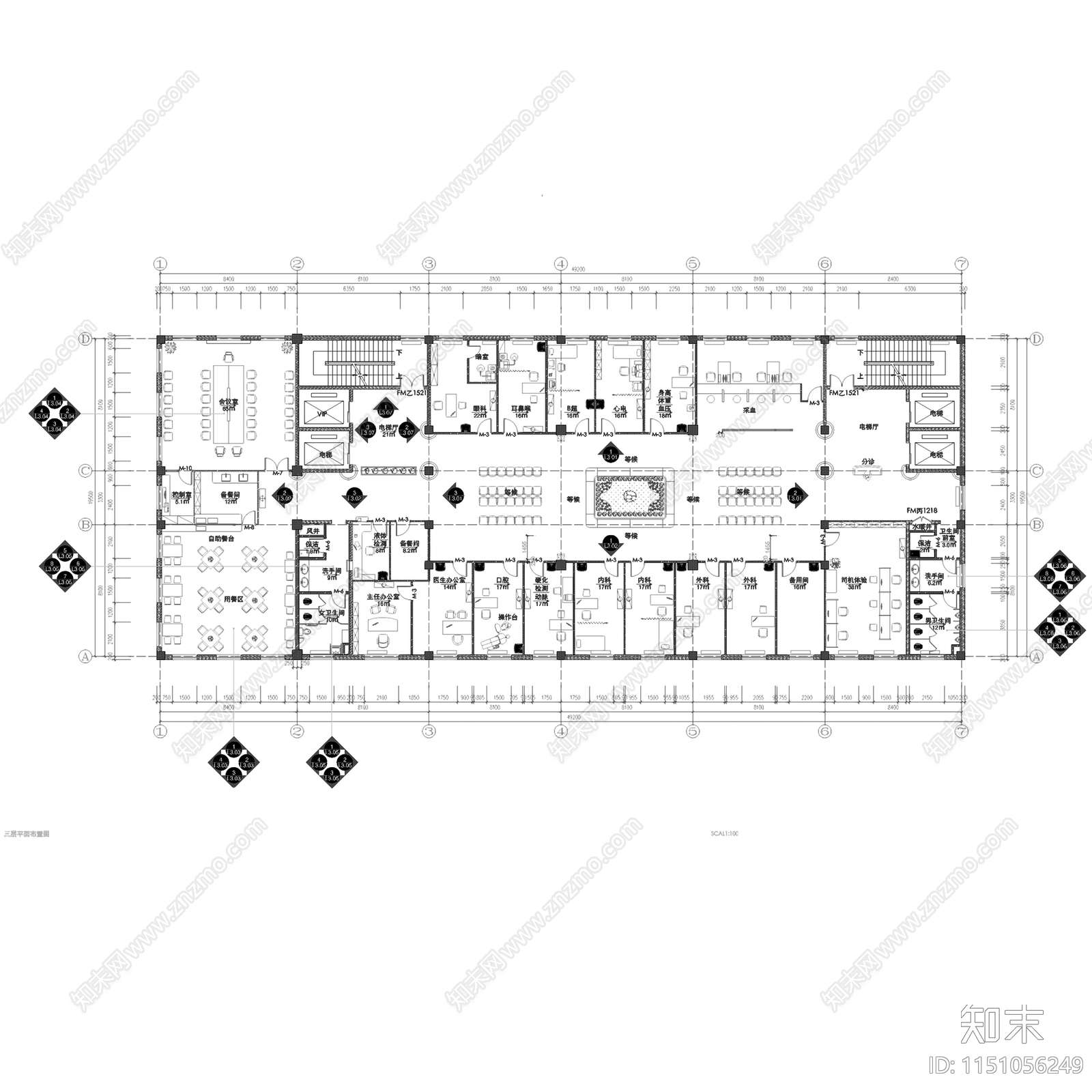 内蒙通辽市医院体检中心室内cad施工图下载【ID:1151056249】