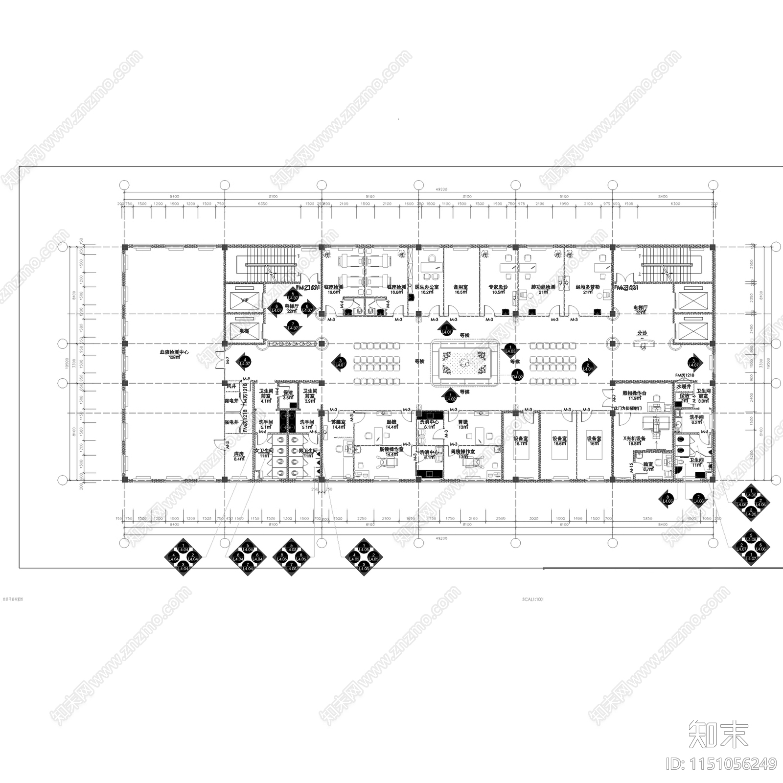 内蒙通辽市医院体检中心室内cad施工图下载【ID:1151056249】