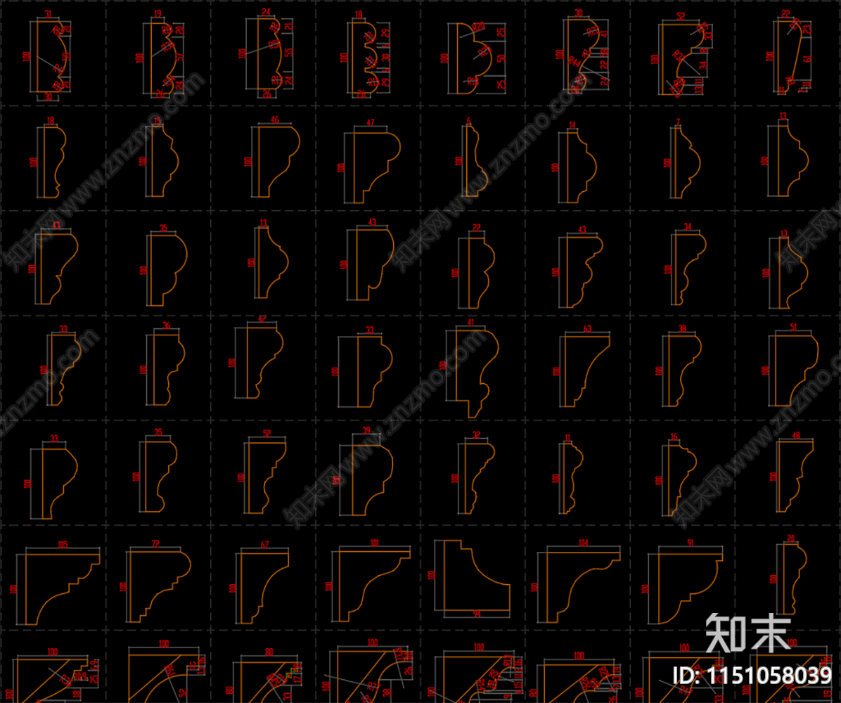 石膏线木饰面线条踢脚线阴角线平角脚线条图库cad施工图下载【ID:1151058039】