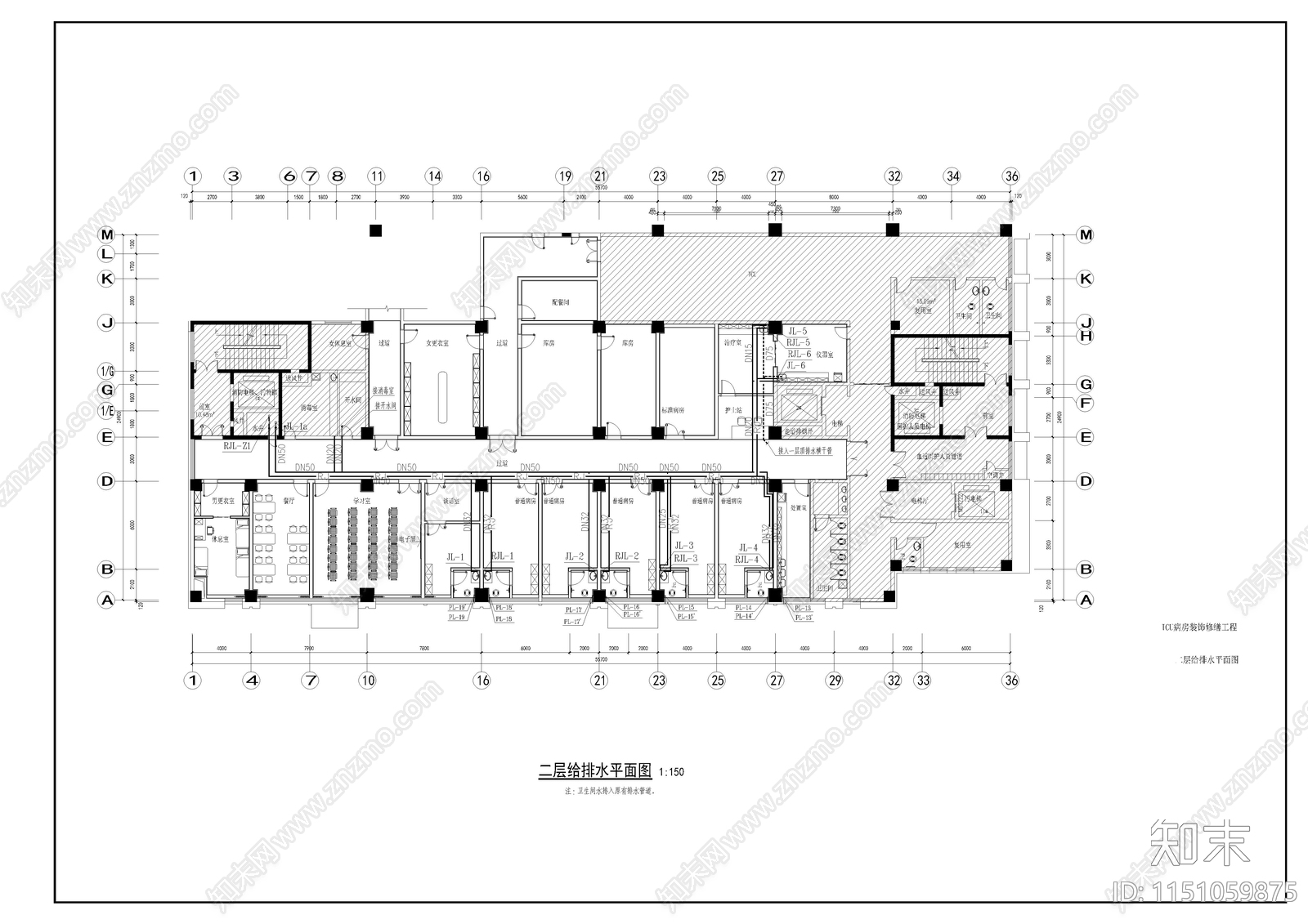 医院ICU病房室内cad施工图下载【ID:1151059875】