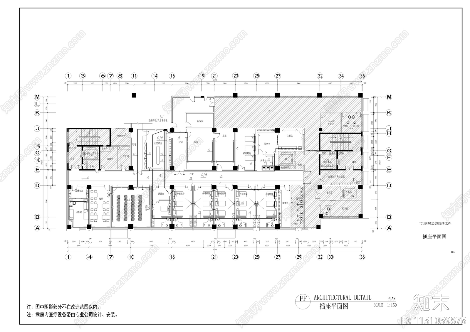 医院ICU病房室内cad施工图下载【ID:1151059875】