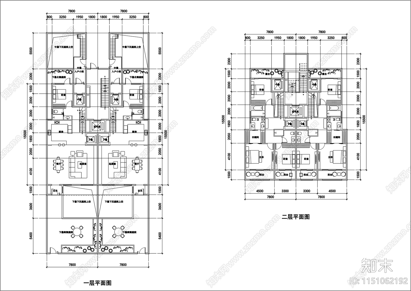 30套叠拼别墅户型建筑平面图施工图下载【ID:1151062192】