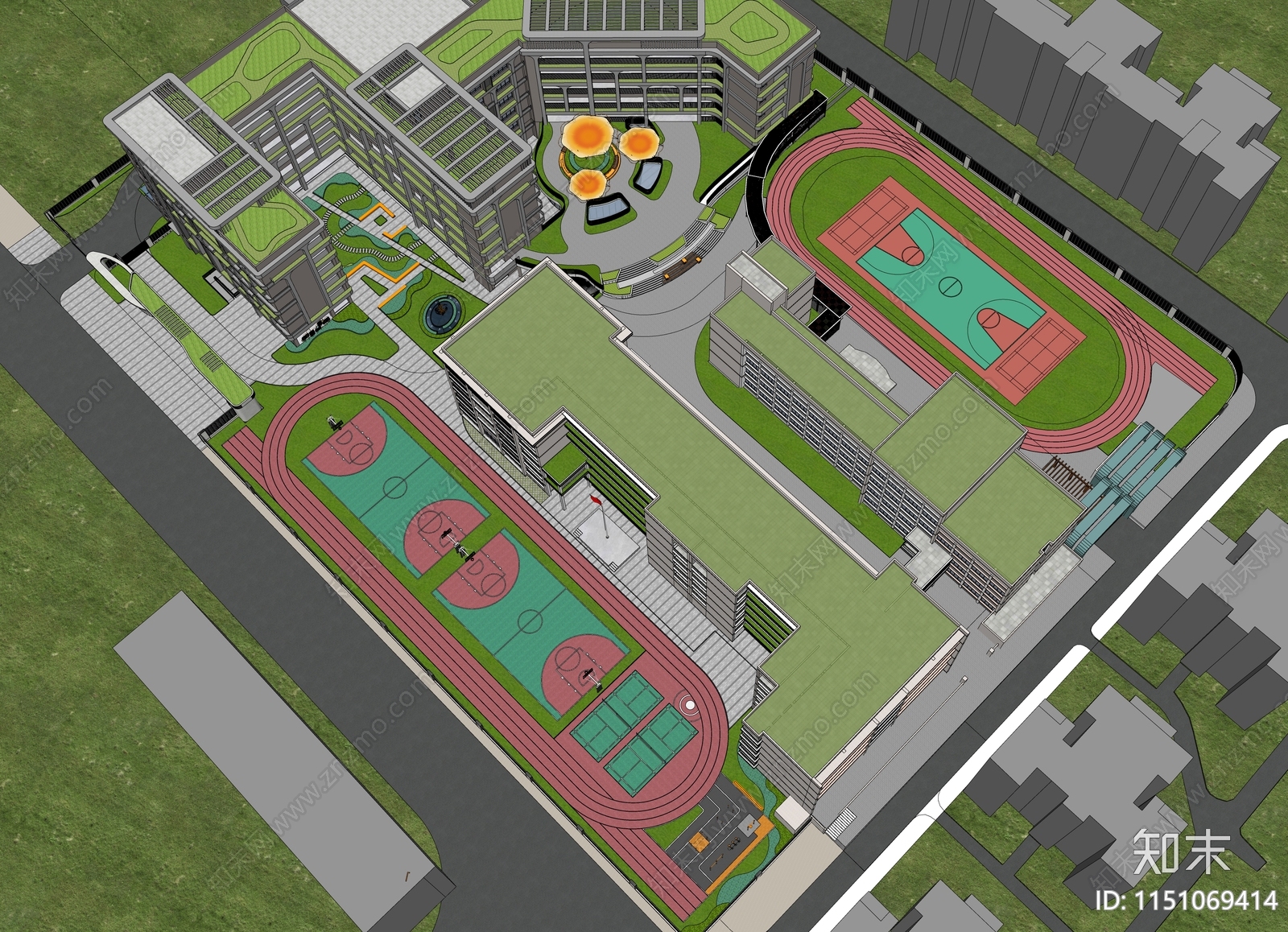 现代小学校园景观SU模型下载【ID:1151069414】