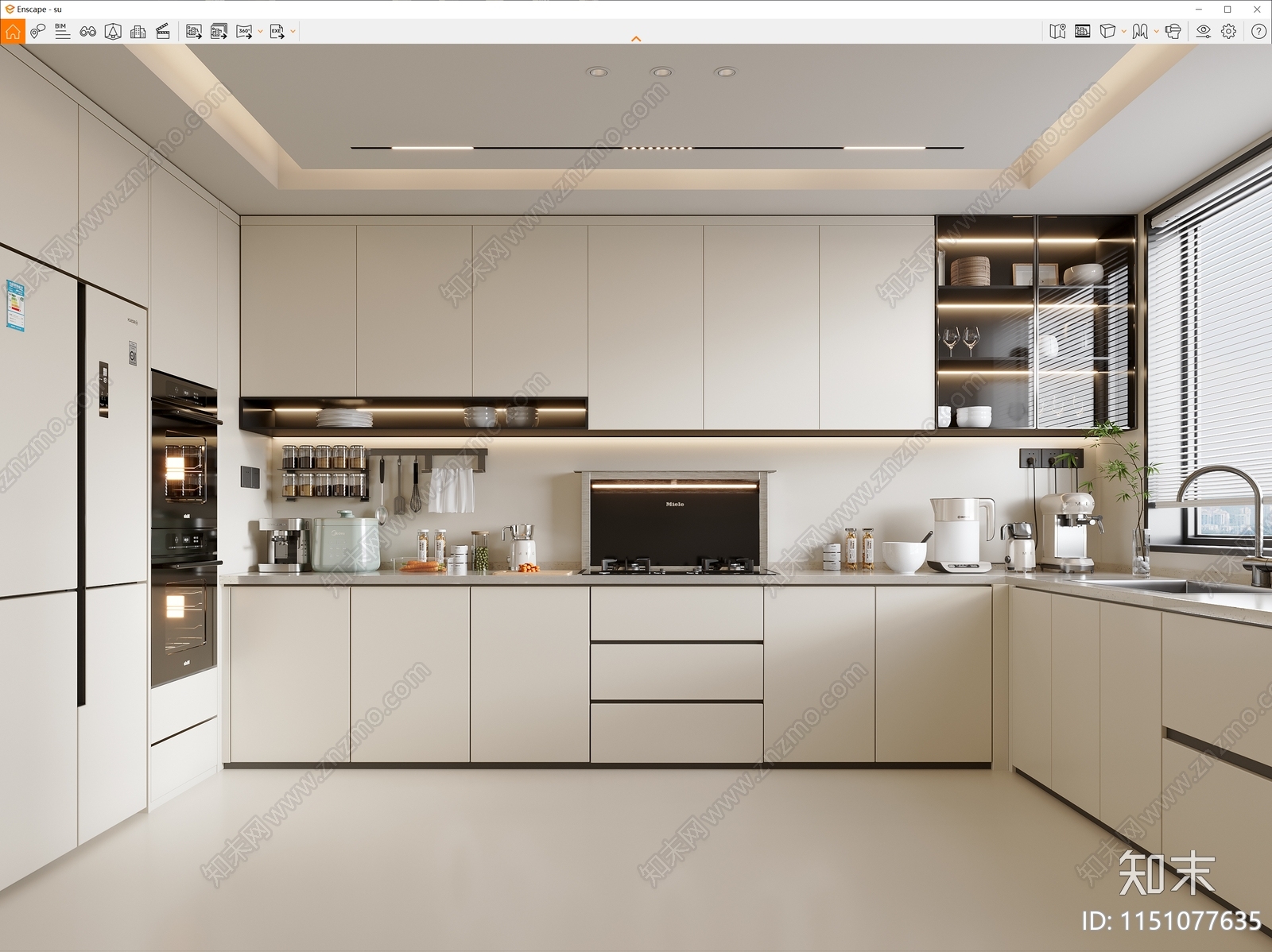 现代奶油风厨房SU模型下载【ID:1151077635】