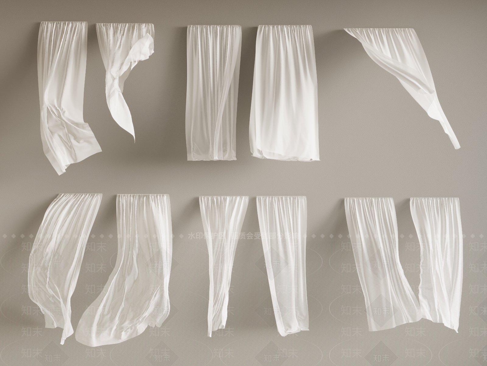 现代窗帘3D模型下载【ID:1151081629】