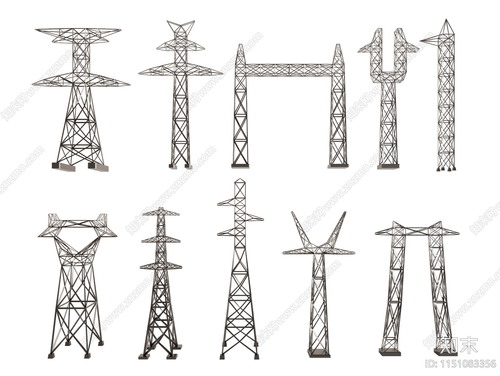 高压电塔3D模型下载【ID:1151083356】