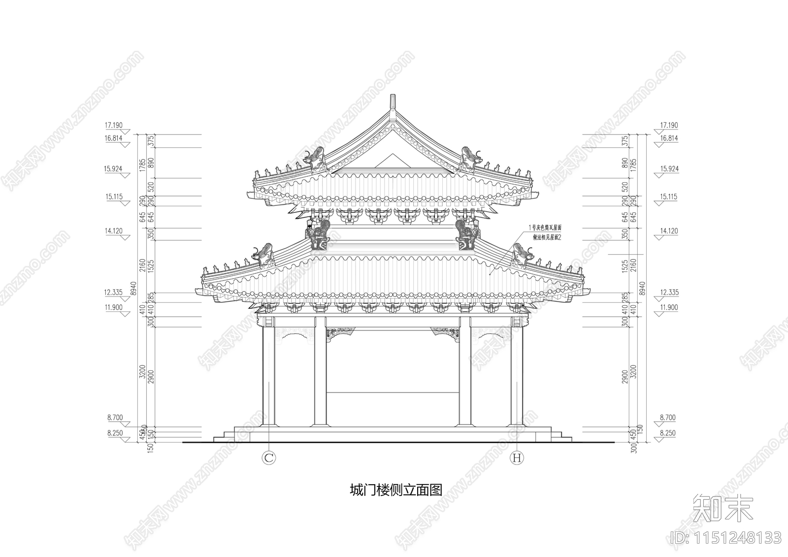 特色城门楼cad施工图下载【ID:1151248133】